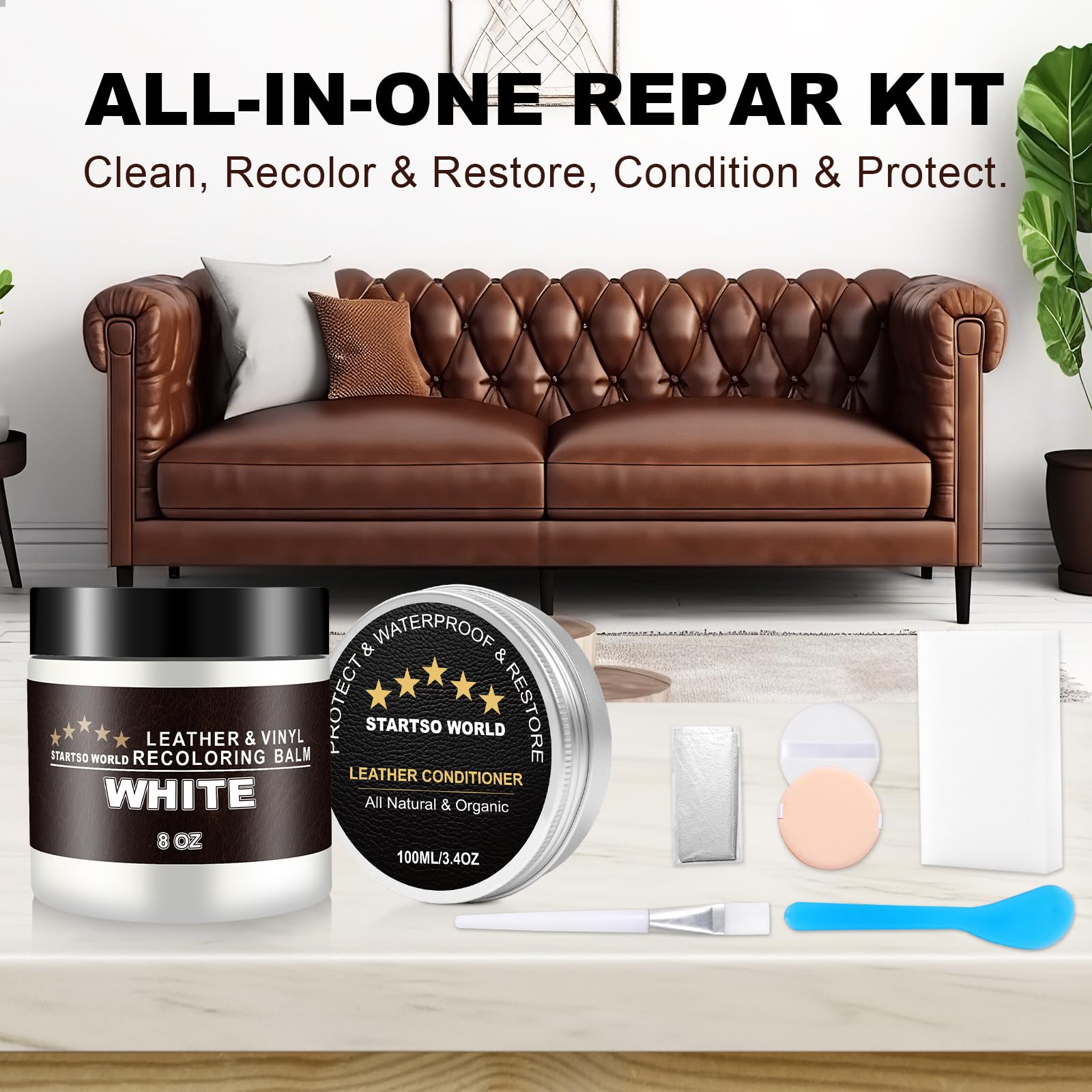 Startso World 200Ml Leather Recoloring Balm With 100Ml Leather Conditioner, White Leather Repair Kit For Furniture, Leather Dye,