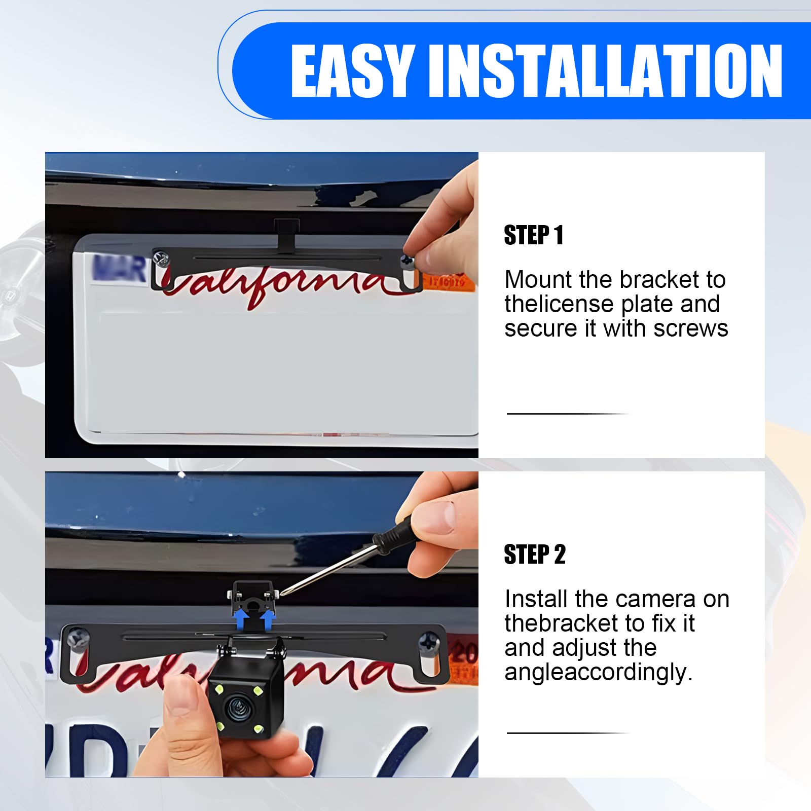 Flygun Pack-1 Car Rear View Camera Bracket, Metal Dash Cam Mount Kit, Waterproof License Plate Mount, Back Up Camera Installatio