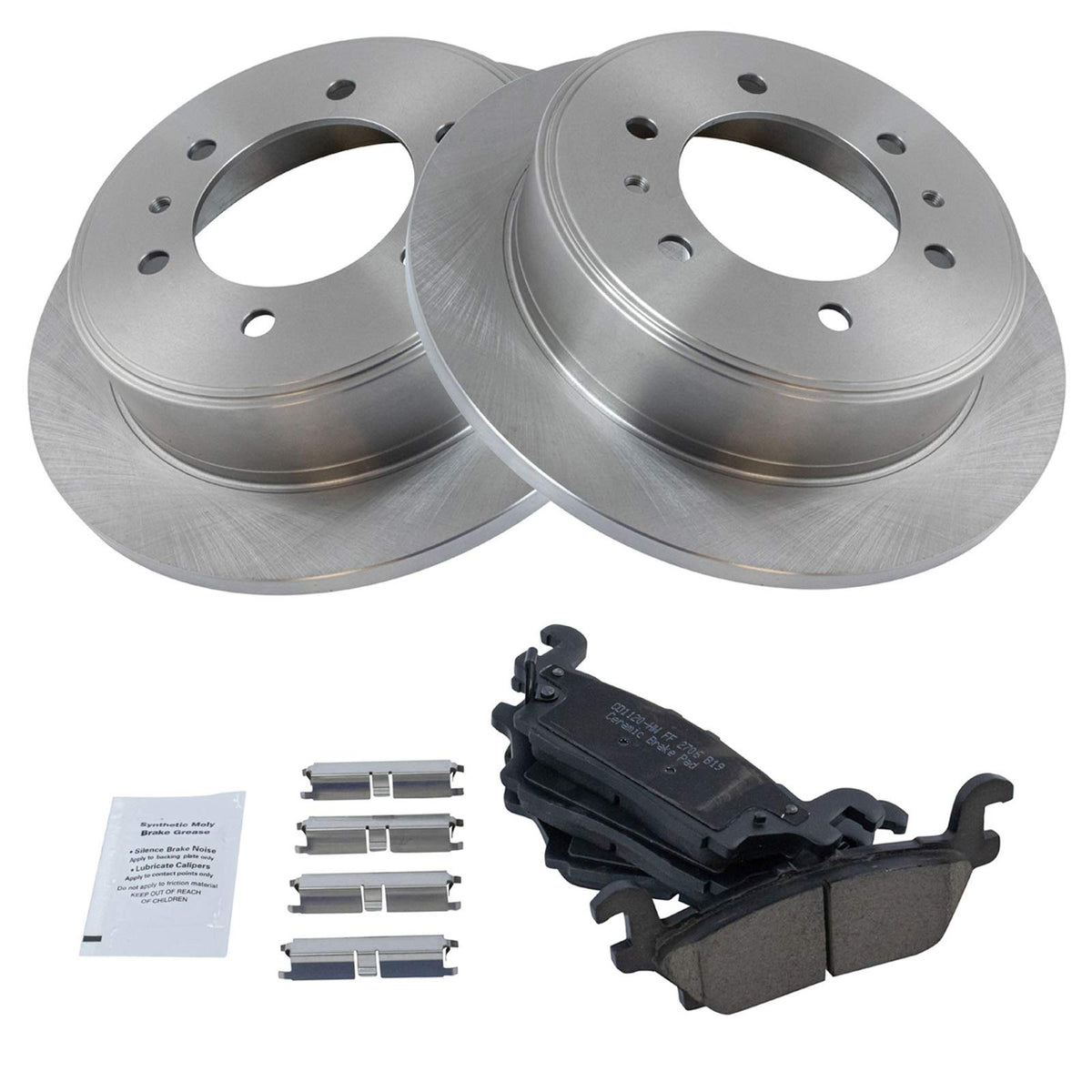 TRQ Rear Brake Pad & Rotor Kit Brake Pads Brake Rotor Ceramic Compatible with 2006-2010 Hummer H3 2009-2010 H3T