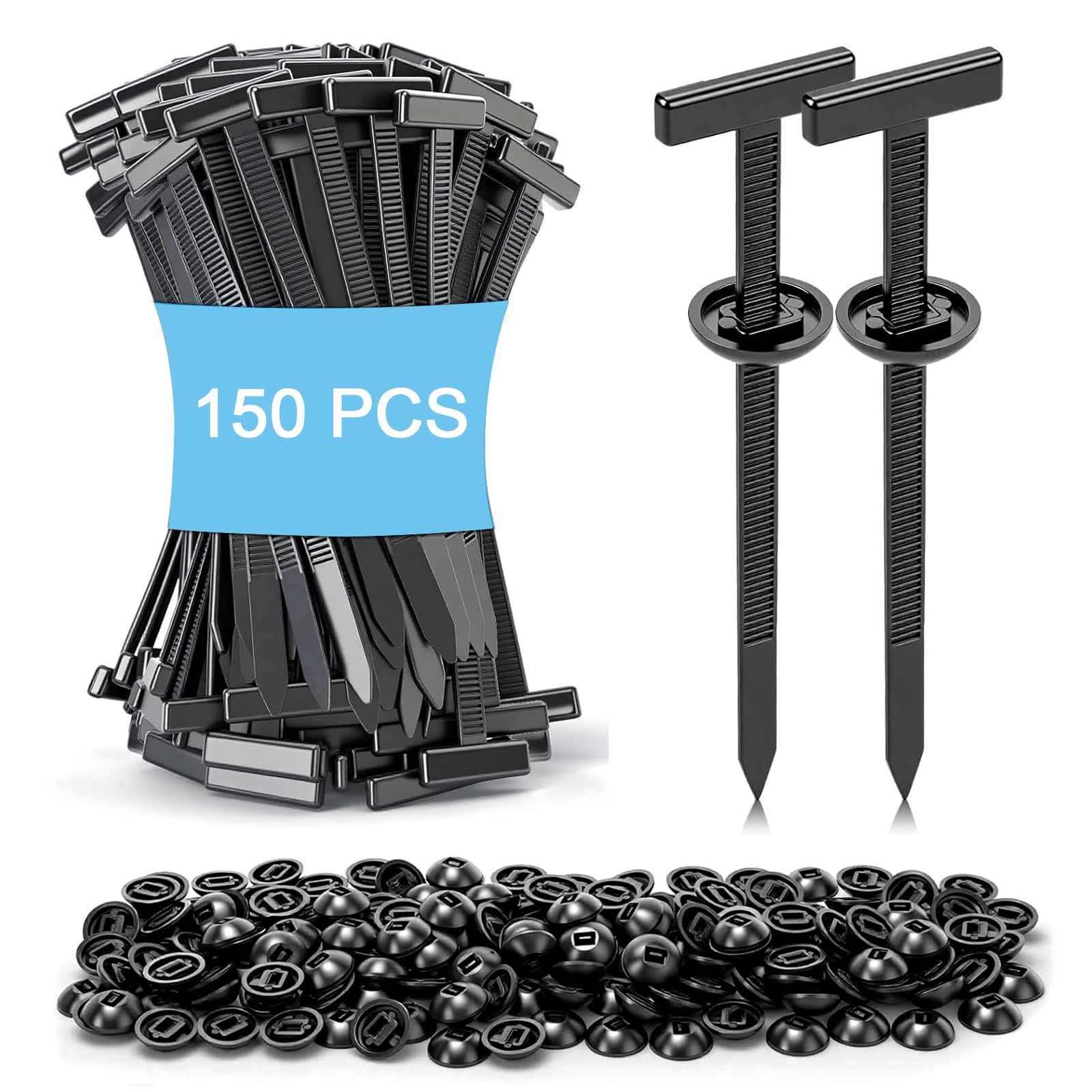 150Pcs Nylon Universal Cable Tie Buckle, Upgraded Plastic T Style Zip Ties with Pin & Button Fixion Tools, Heavy Duty Self-Locki