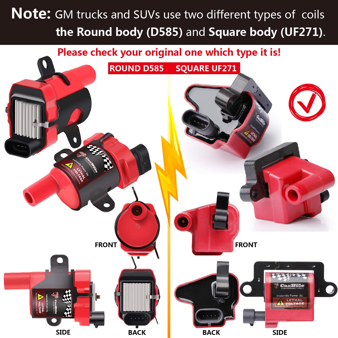 Carbole 8 Pcs Ignition Coil Pack + 8 Pcs 8Mm Spark Plug Wires Fit For Cadillac Escalade, Chevy Silverado, Avalanche, Express 350