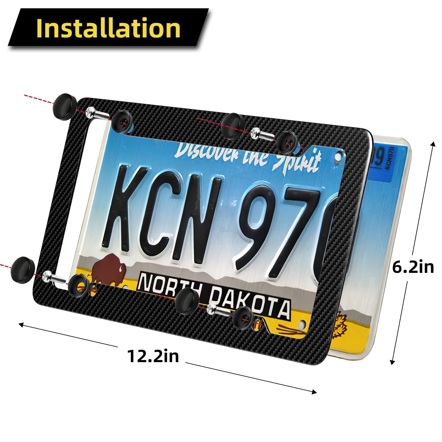 Black Carbon Fiber License Plate Frame, 2 Pack Glossy & Waterproof Plastic Number Plate Frame Print Carbon Fiber Pattern For Man