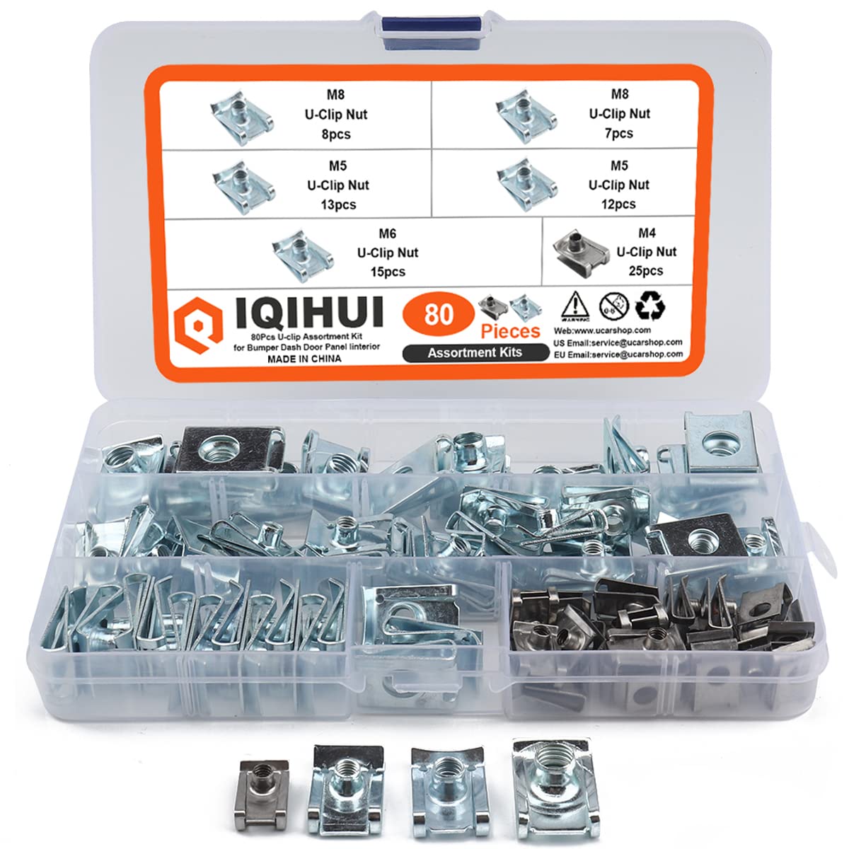 IQIHUI 80PCS Auto Car U-Clip, U Nut Kit Clip Nut Set,U-Shaped Nut M4 M5 M6 M8,for Dash Door Panel Interior, Automobile Motorcycl