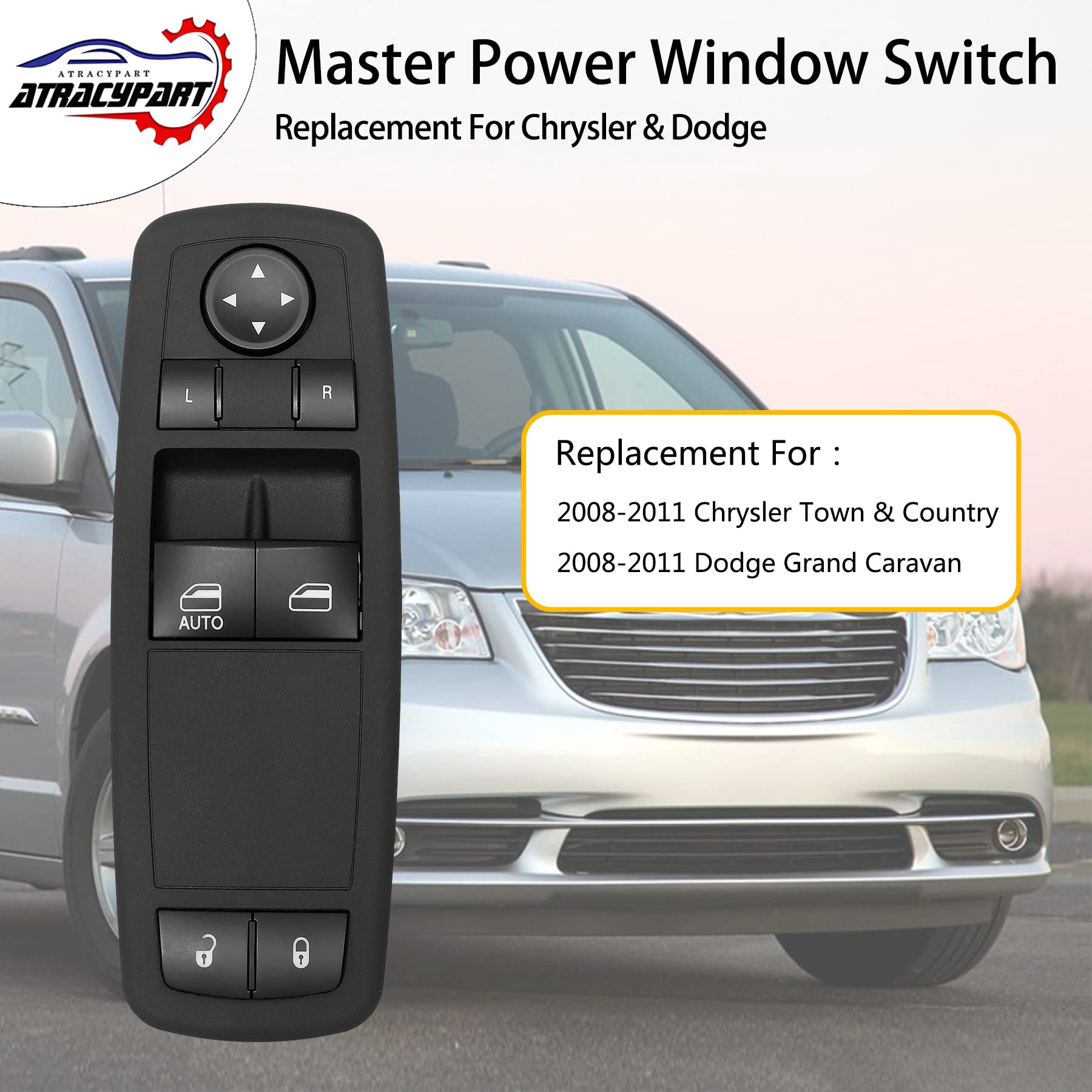 Master Power Window Switch | 8 Pins + 8 Pins Check Required | Replacement For 2008 - 2011 Dodge Grand Caravan, Chrysler Town & Country | Replaces# 04602627Ag, 04602627Ae
