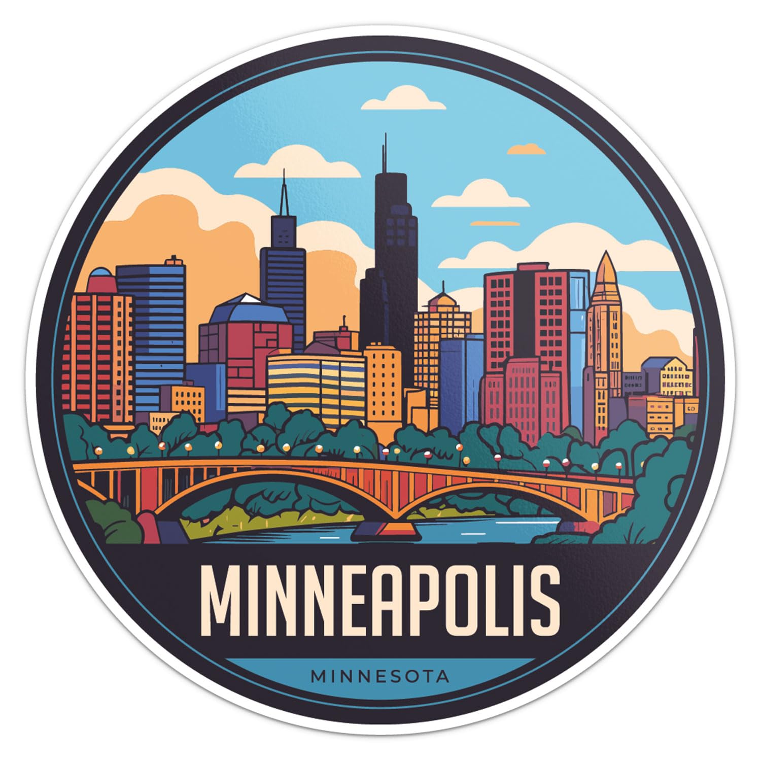 Minneapolis City Sticker - Waterproof Vinyl Decal for Car Bumper, Laptop, Water Bottle, Wall, and Window, Size - 3'' Longer Side