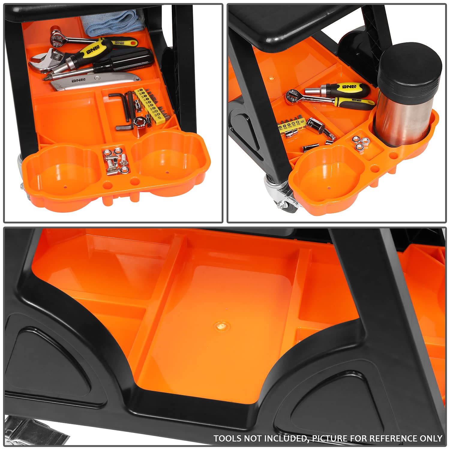 Dna Motoring Tools-00188 Mechanic Stool - 23'' X 13.5'' X 10.5'' (L X H X W), Rolling Work Seat W/Lockable Swivel Wheels And Sto