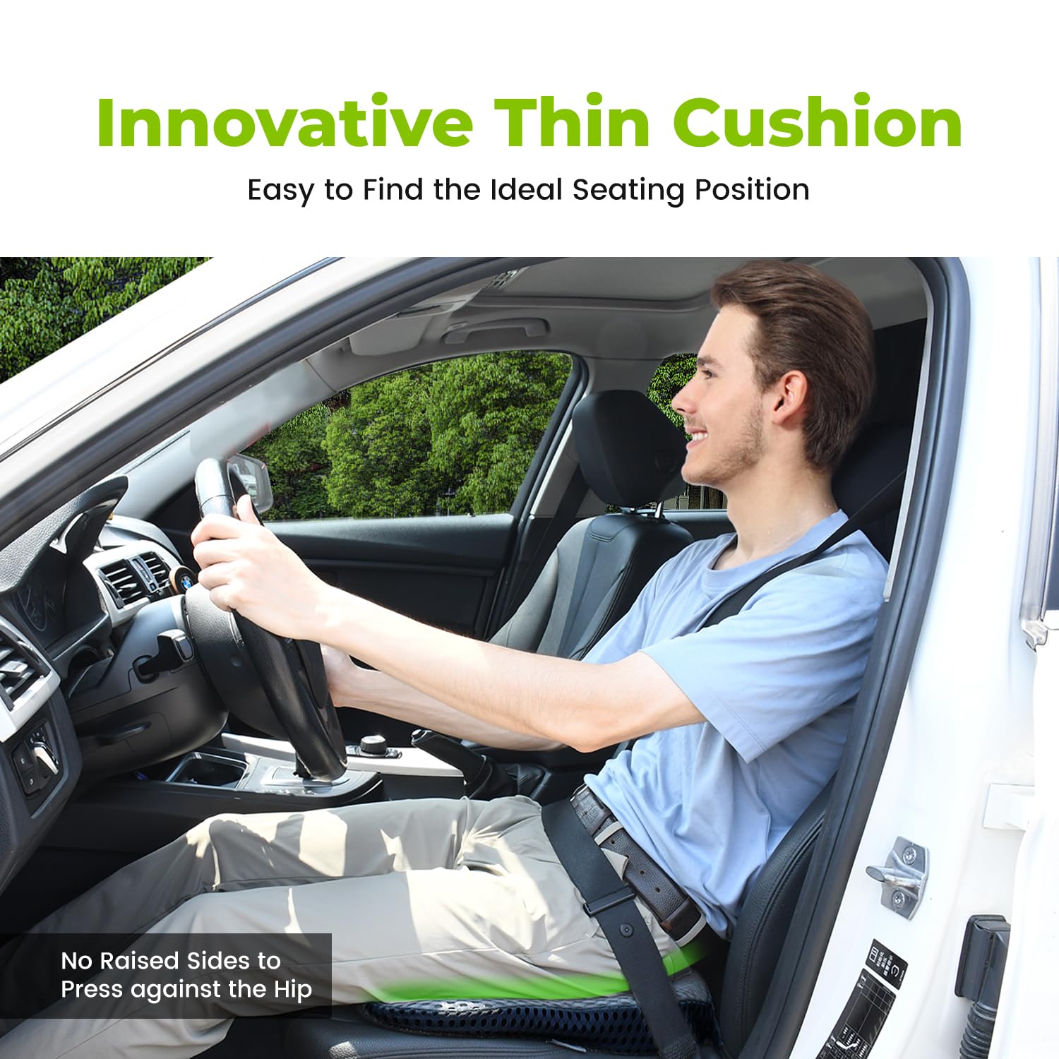Wedge Car Seat Cushion For Driving Broaden Vision By Raised Back- Soft Dense Memory Foam Car Seat Cushion For Car Seat Driver/Pa