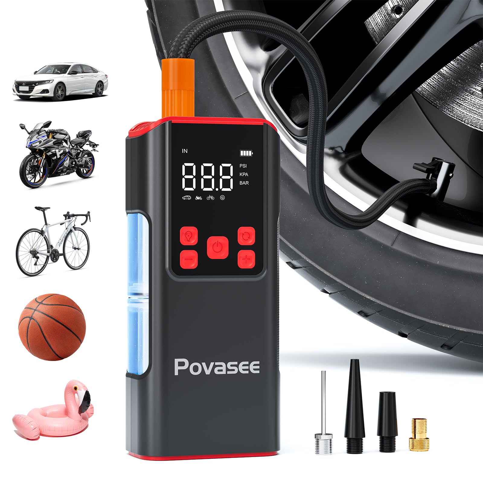Tire Inflator Portable Air Compressor Povasee 150Psi Portable Air Pump For Car Tires Portable Air Compressor With Lcd Display,Fl
