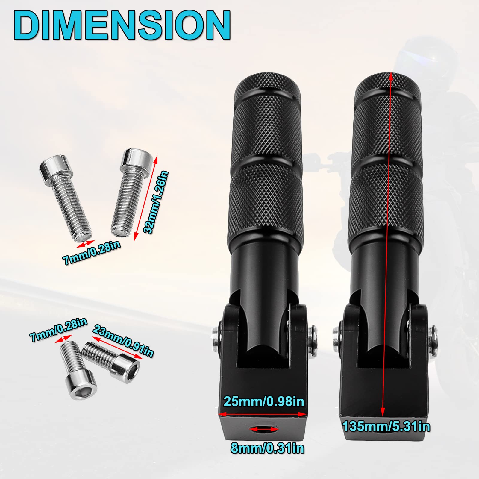 XITUADDA 8MM Motorcycle Foot Pegs 2PCS Folding 90 Degree Fixed Footpegs Passenger Pedals for Bicycles Electric Bikes ATV Compati