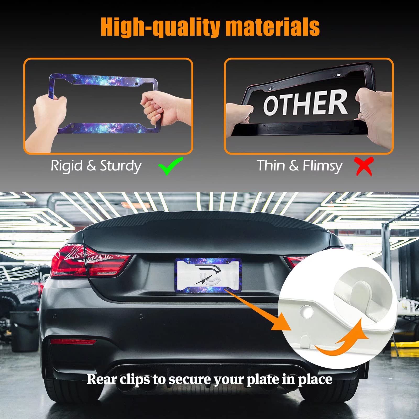 PAUSEBOLL Galaxy License Plate Frame Set - Quality Aluminum, 12.3" x 6.3", Blue Purple Starry Sky, 4 Holes for US/Canadian Cars
