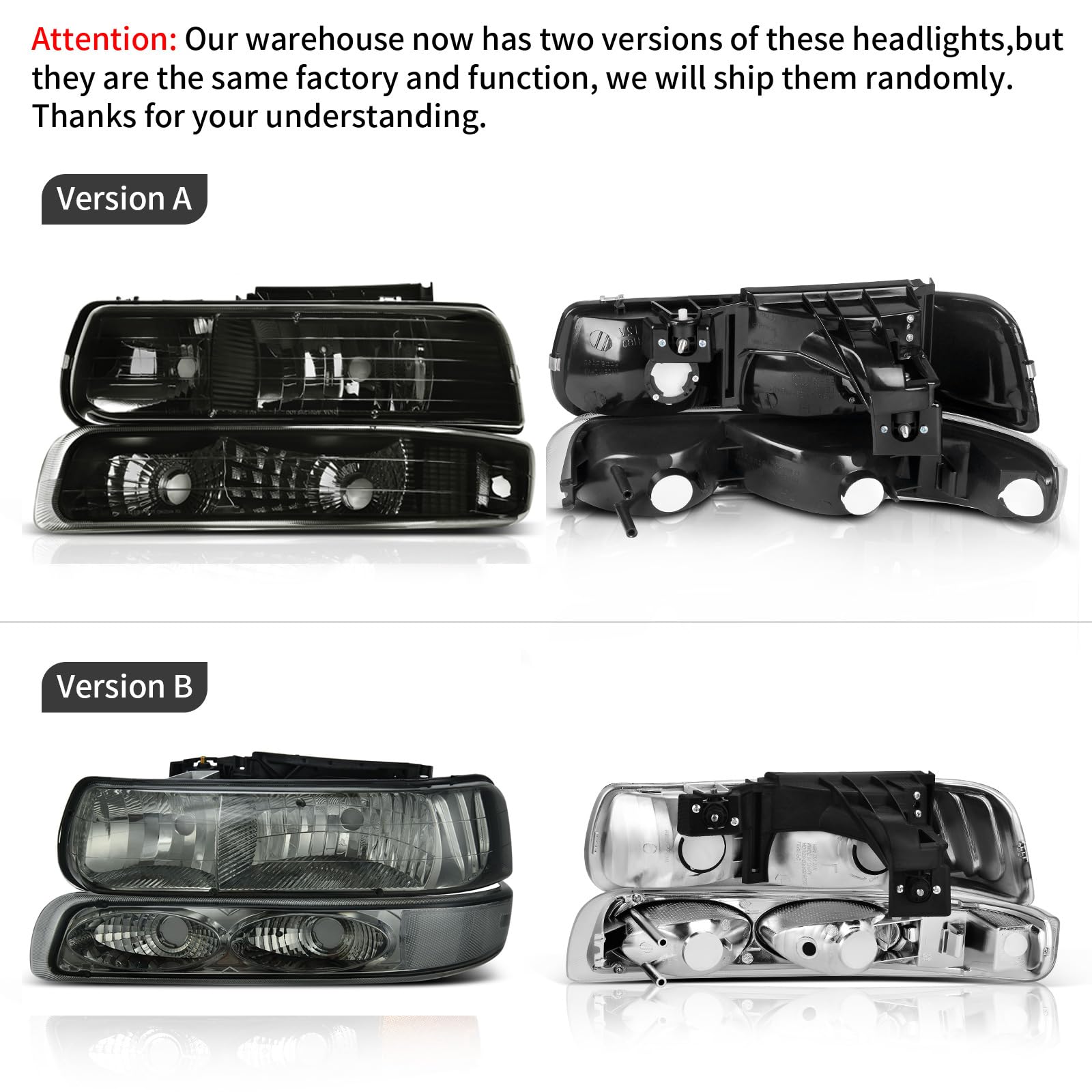 Dwvo Headlights Assembly With Bumper Lights Compatible With 1999-2002 Chevy Silverado/2000-2006 Tahoe Suburban Headlamp Smoke Le