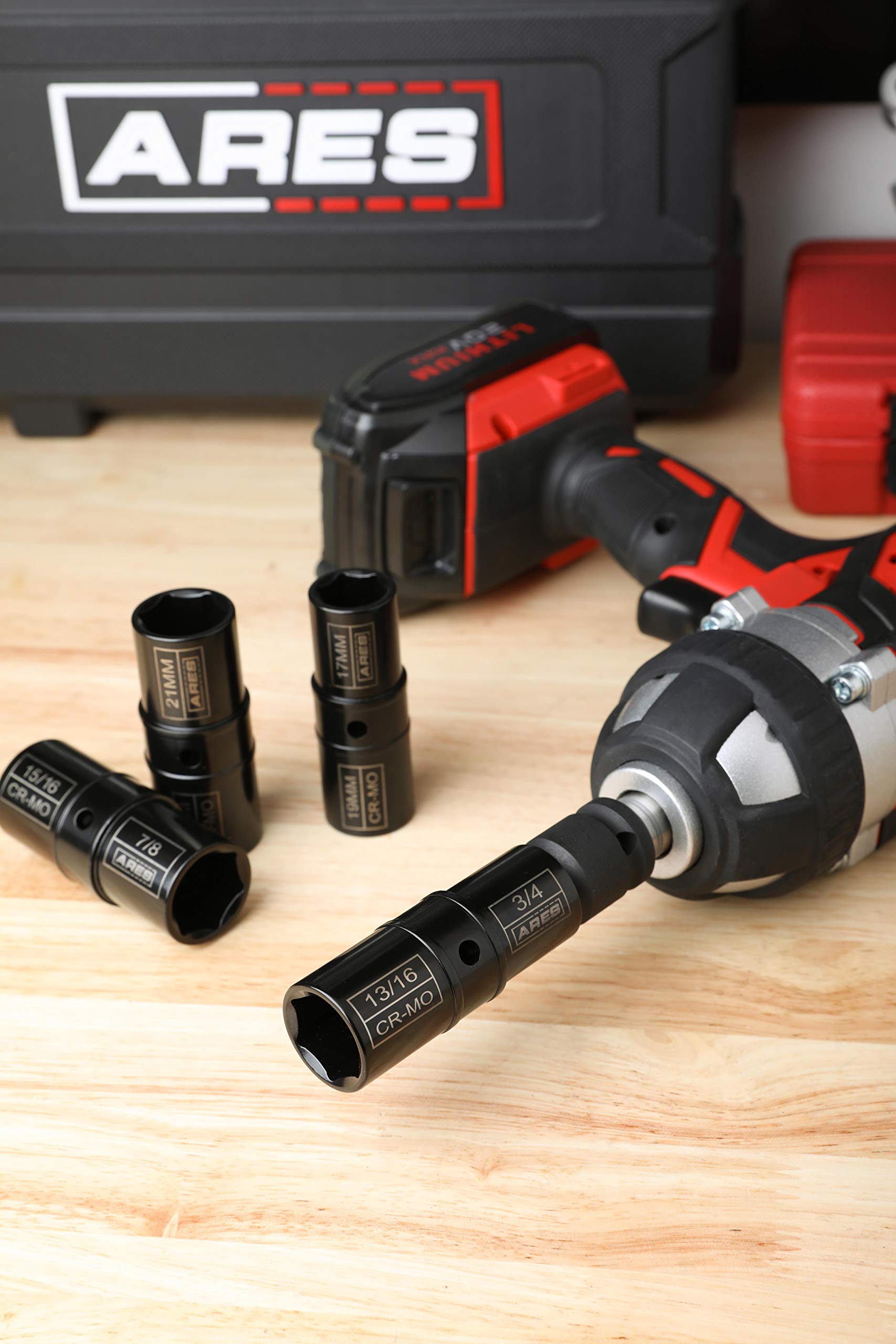 Ares 59010-5-Piece 1/2-Inch Drive Lug Nut Flip Socket Set - Includes 17Mm, 19Mm, 21Mm, 22Mm Metric Sizes & 3/4-Inch, 13/16-Inch,