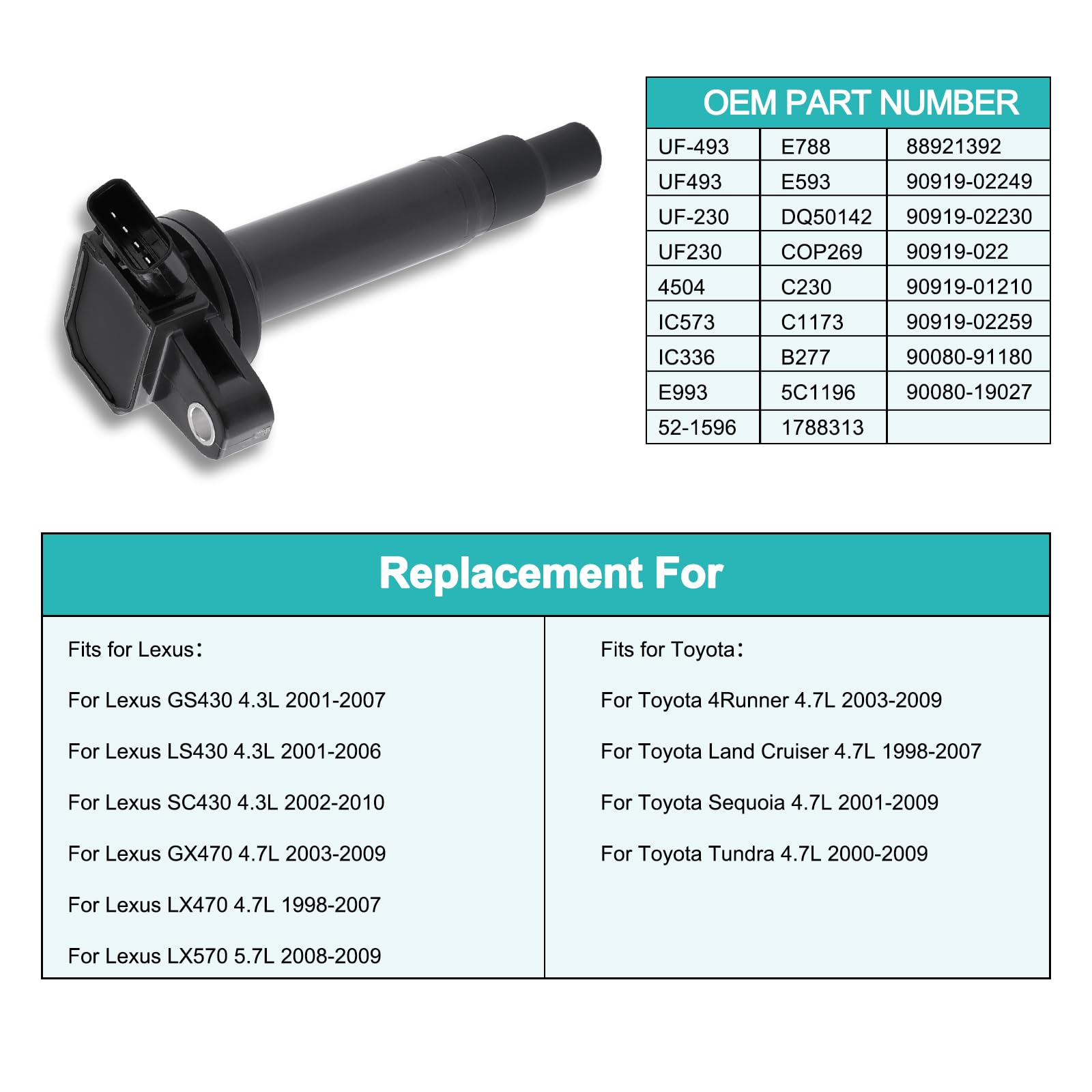 Aulink 8Pcs Uf493/Uf230 Ignition Coil Pack 4.3L 4.7L 5.7L For Lexus Gs430 2001-2007,Ls430 2001-2006,Sc430 2002-2010,Gx470 Lx470