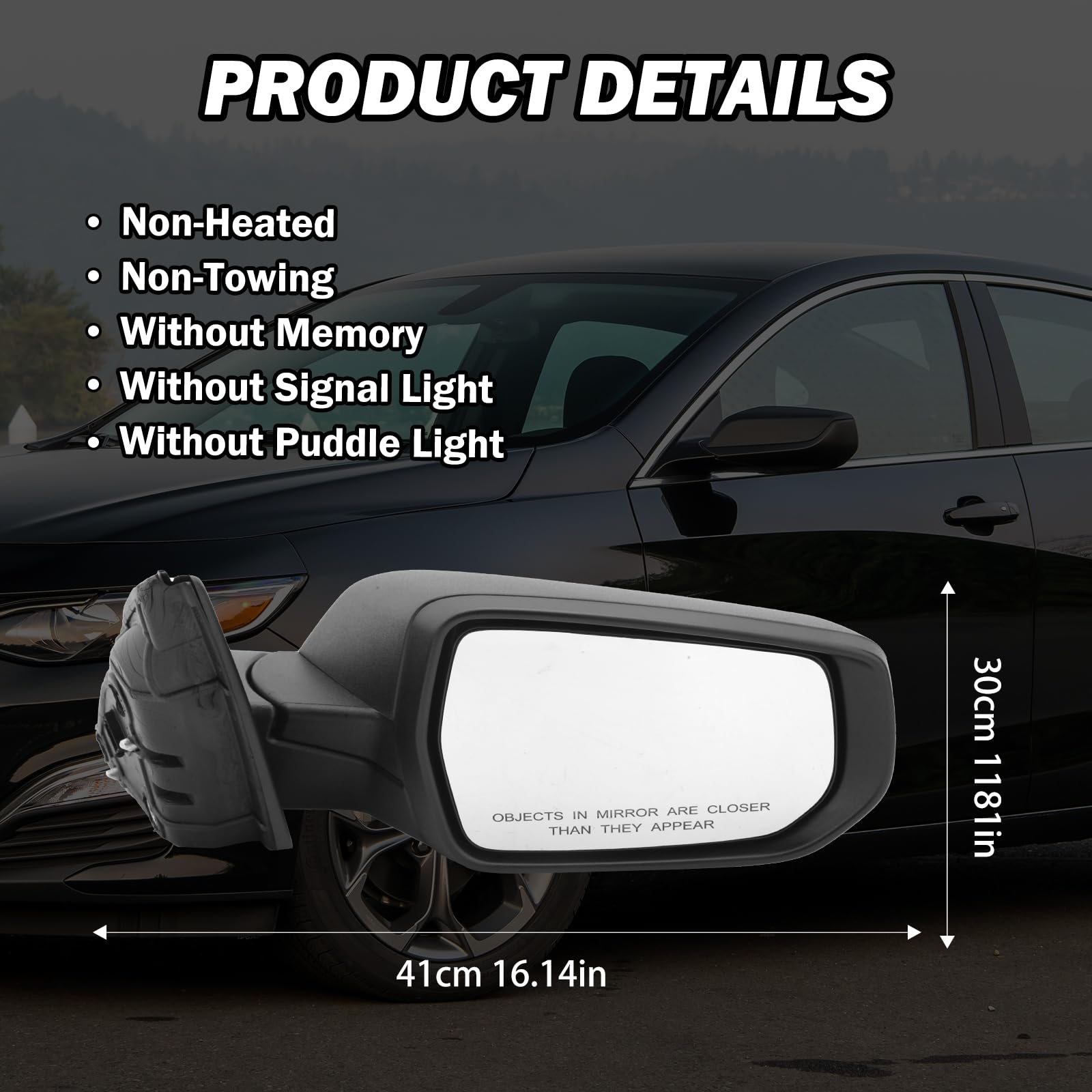 Passenger Side View Mirror Compatible With Chevy Malibu 2016 2017 2018 2019 2020 2021 2022 Mirrors Non Heated Without Signal Lig