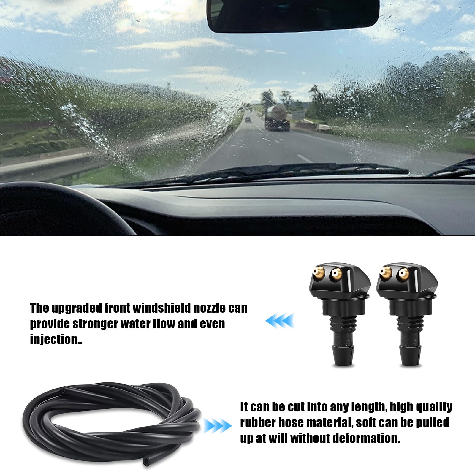 Xbrtaia 2 Pack Front Windshield Washer Nozzles Including Adapters And Hoses, Front Windshield Washer Nozzle Kit,Windshield Washe