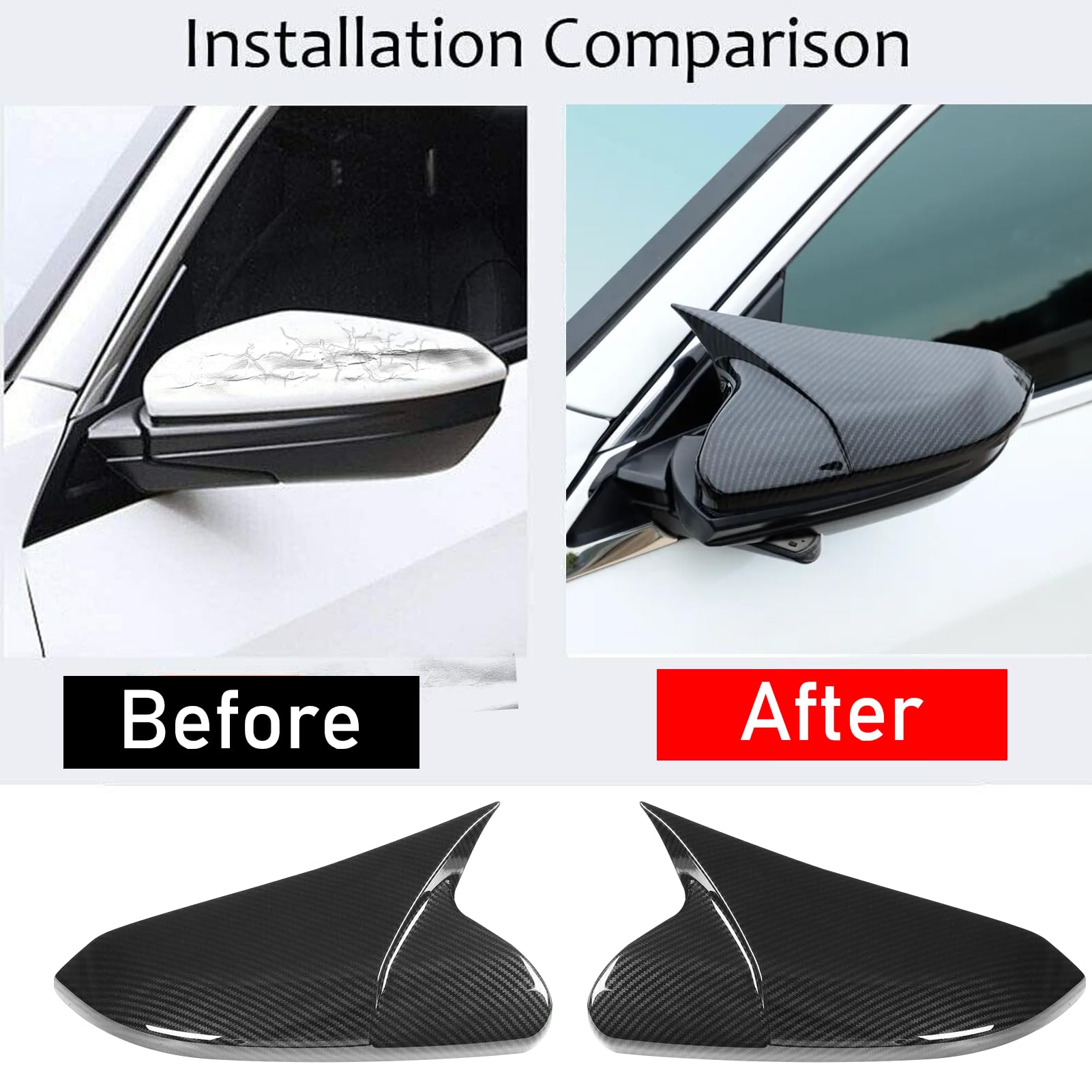 Moonlinks Compatible With 2016-2021 Honda Civic Side Ox Horn Mirror Cover Sticker,Carbon Fiber Lh & Rh Side Door Rearview Mirror