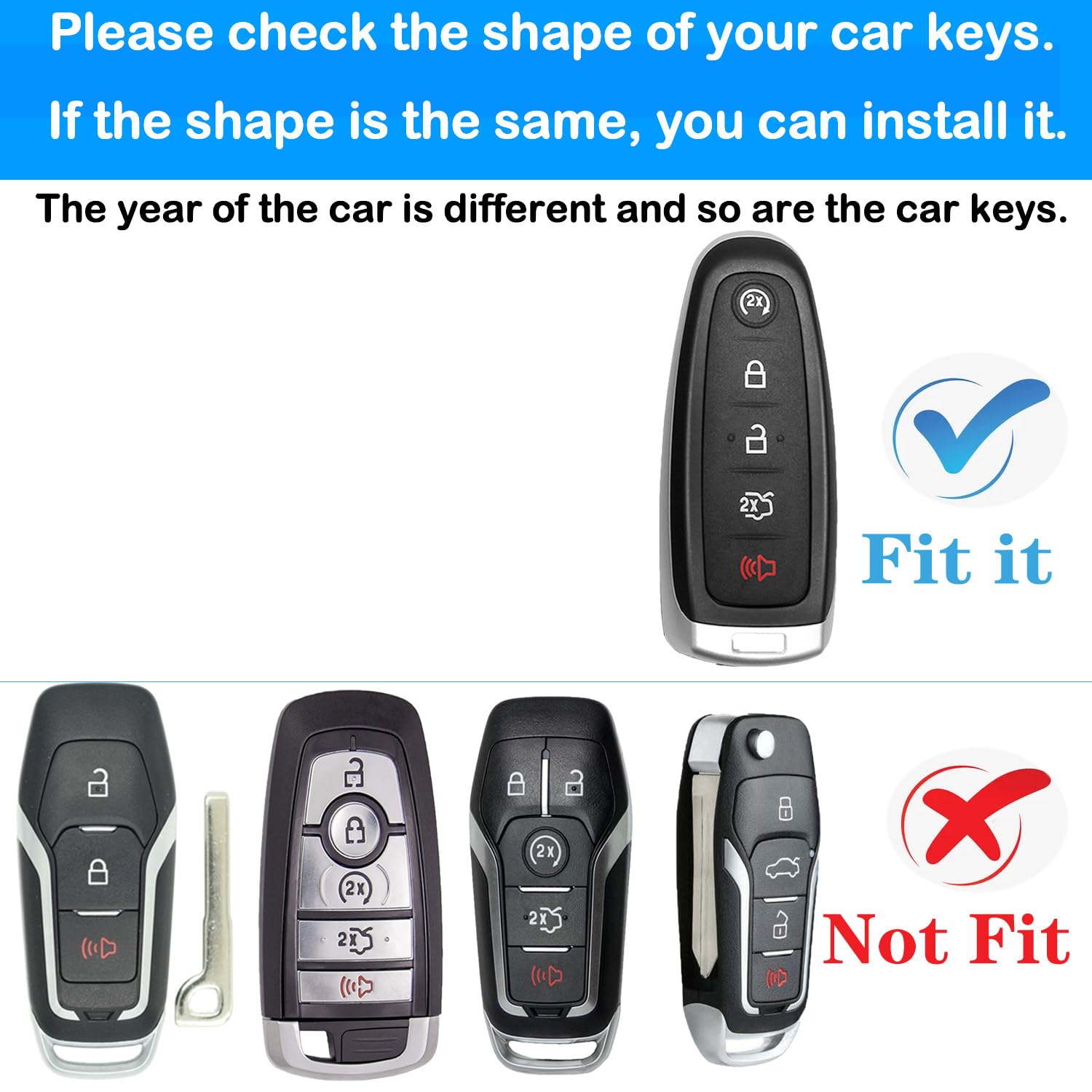 Kirsnda For Ford Key Fob Cover With Keychain,Soft Tpu Protection Key Case/Skin,5 Buttons Compatible With C-Max Edge Escape Exped