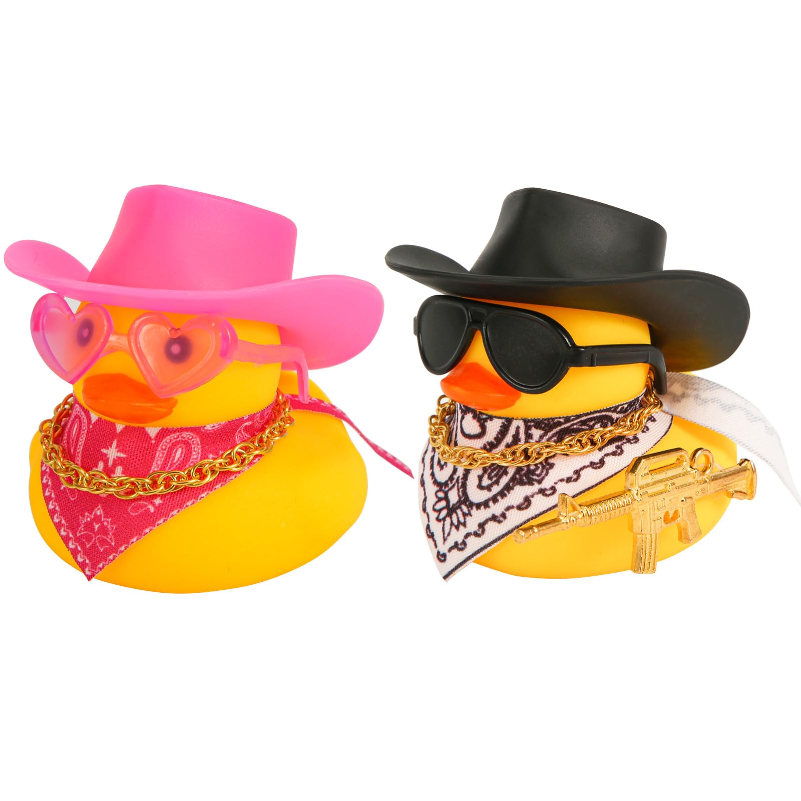 Peutier 2Pcs Rubber Duck Car Ornaments, Funny Rubber Ducks Car Dashboard Decorations Duck Car Accessories With Cowboy Hat Mini S