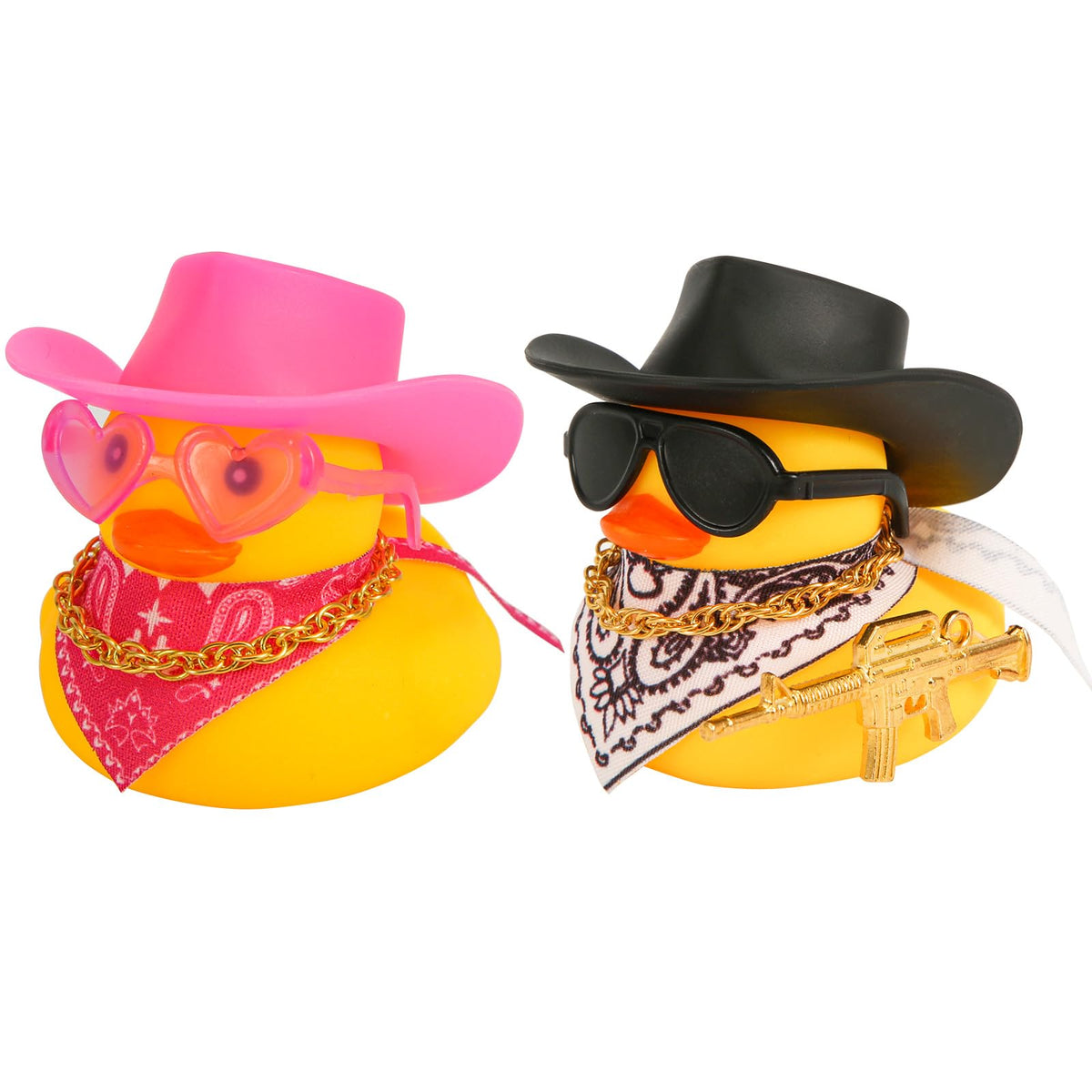 Peutier 2Pcs Rubber Duck Car Ornaments, Funny Rubber Ducks Car Dashboard Decorations Duck Car Accessories With Cowboy Hat Mini S