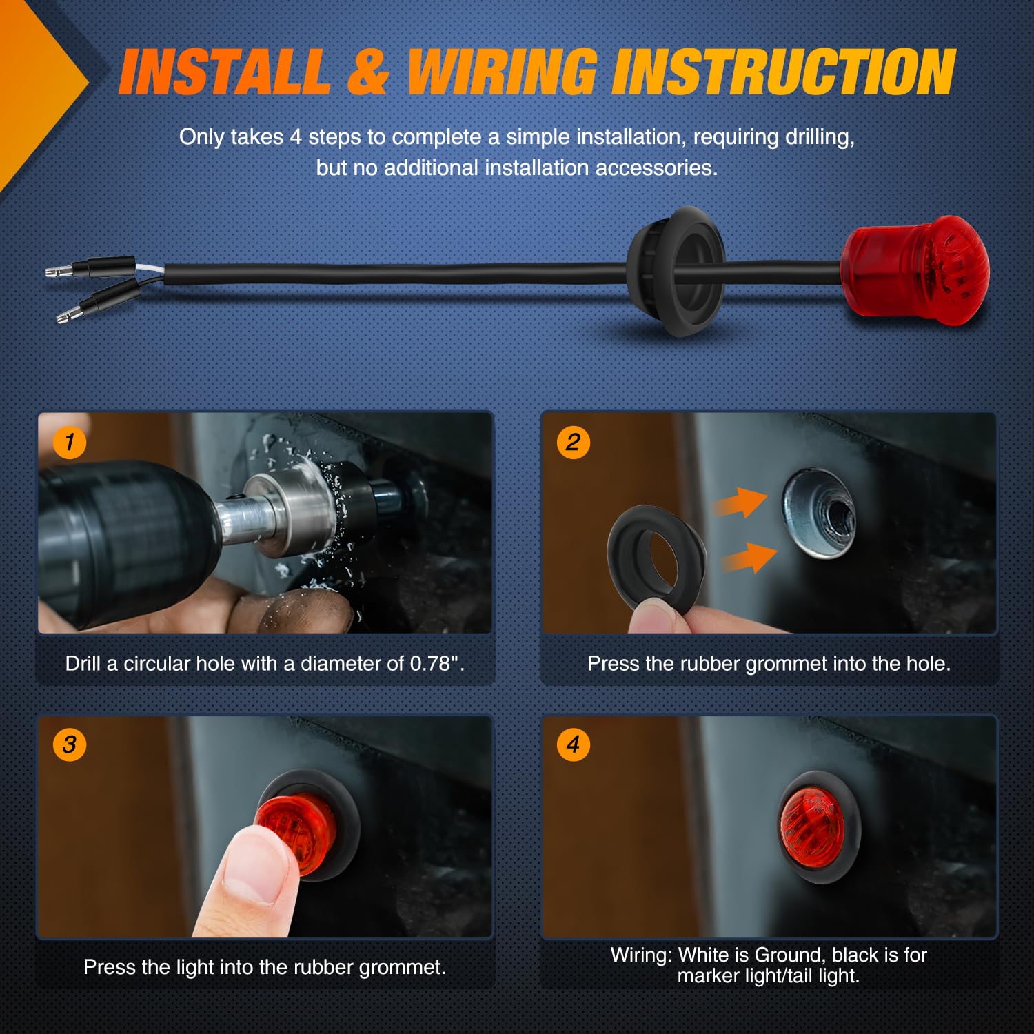 Nilight 3/4Inch Round Marker Light 10Pcs Red Led Clearance 2 Connectors Side Indicator Bullet Lights Ip68 Waterproof For Trailer