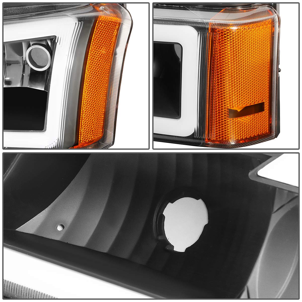 Dna Motoring Hl-Lb-Csil03-Bk-Am Black Amber 3D Led Drl Headlight Bumper Lamp Set Compatible With 03-06 Silverado 1500-3500 / Ava
