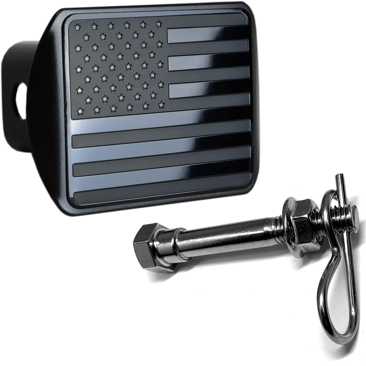 Everhitch Usa Black Metal Flag Hitch Cover With Pin Bolt (Black, Fits 2.5'' Receiver)