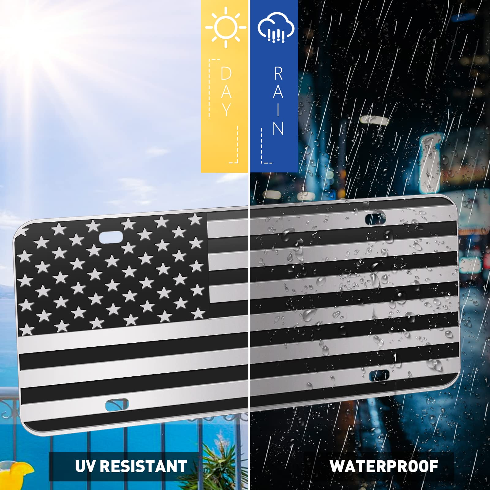 American Flag License Plate, Black Front Flag License Plates With 4 Holes,Custom Novelty Vintage Aluminum Metal 3D Embossed Us L