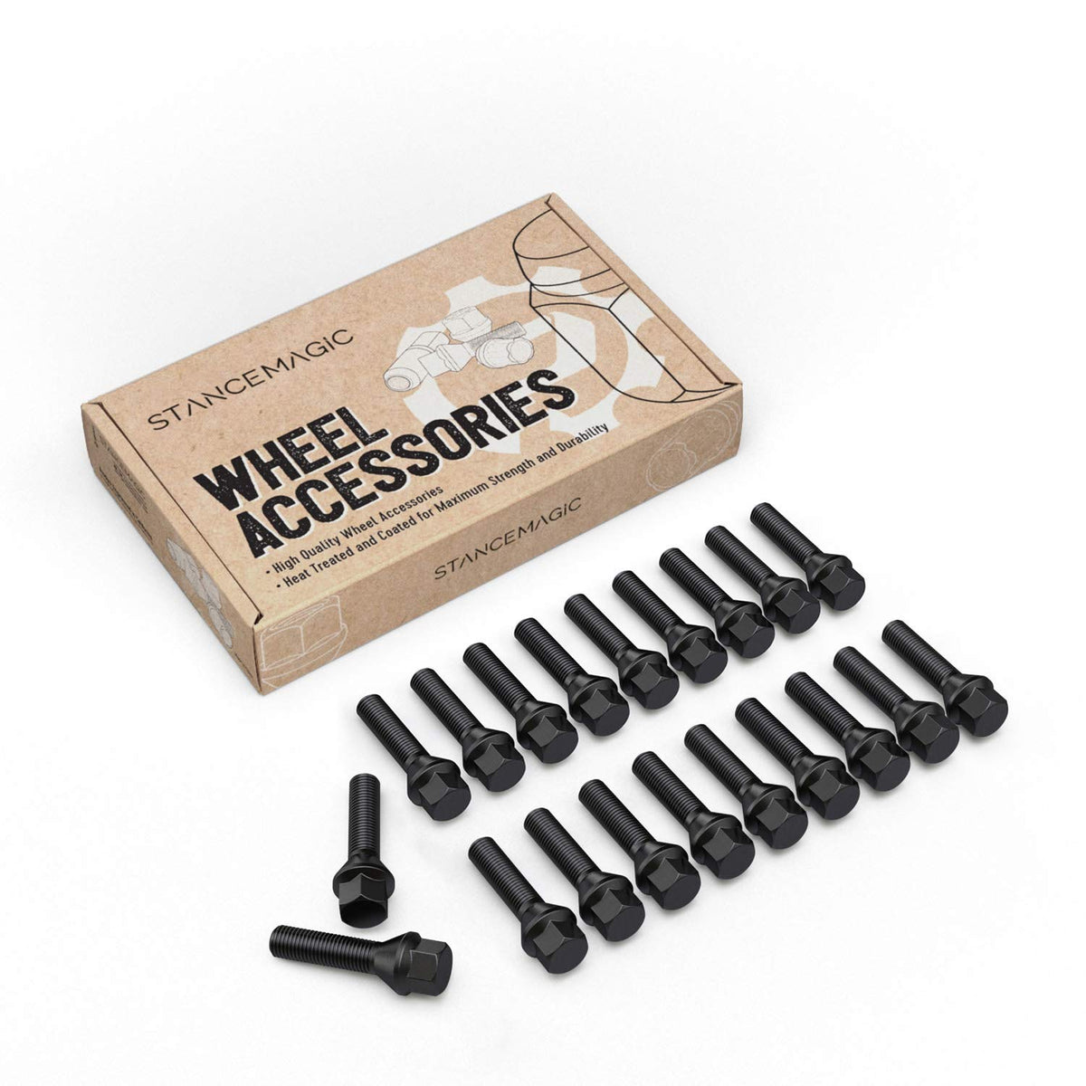 20Pcs Extended Black 12X1.5 Lug Bolts (39Mm Shank Length, Cone Seat) Not Oem Length - Compatible With Bmw 128I 135I 318I 320I 32