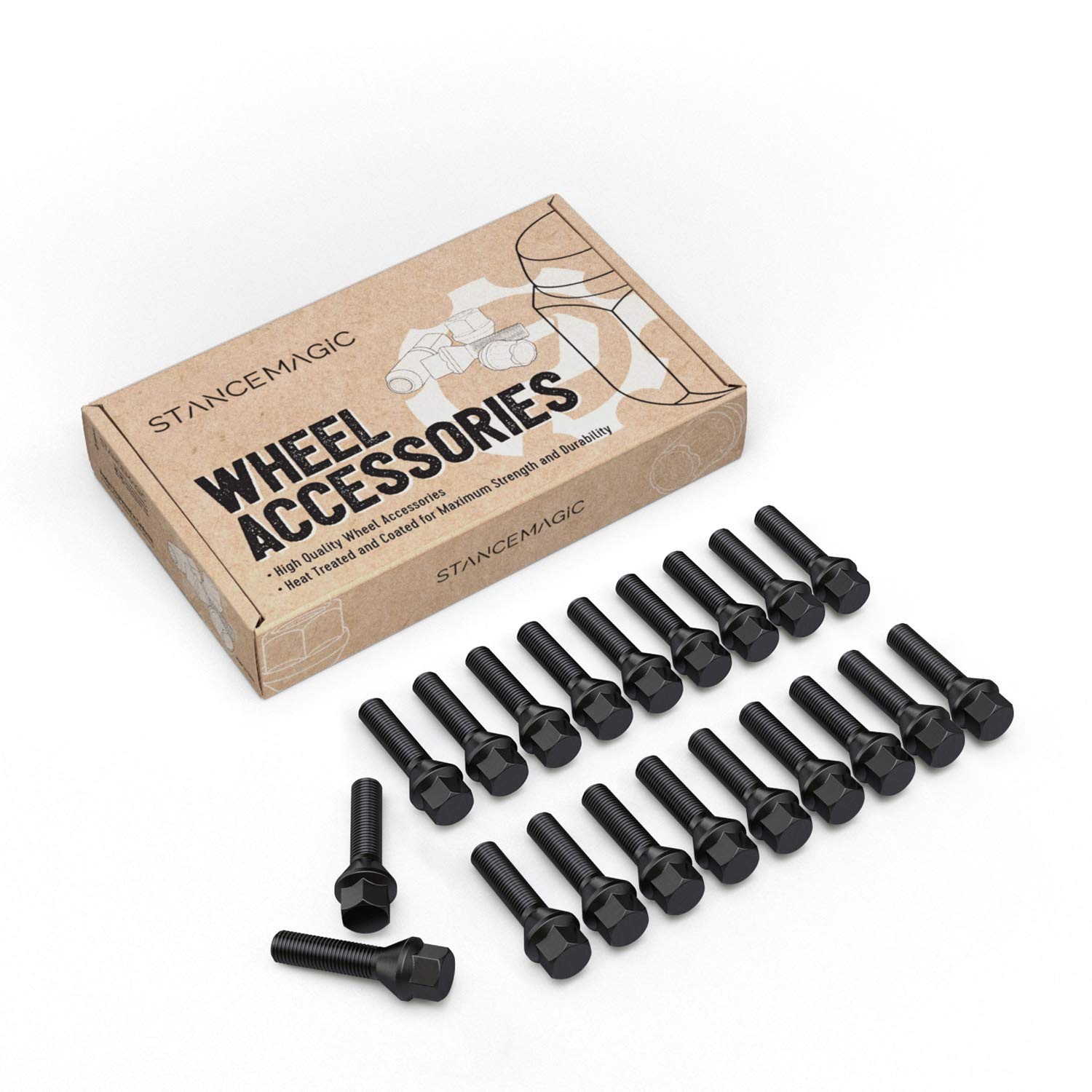 20pcs Extended Black Lug Bolts 14x1.5 (40mm Shank Length - Not OEM Length, Cone Seat) Compatible with Audi TT A3 A4 S4 A5 S5 A6 