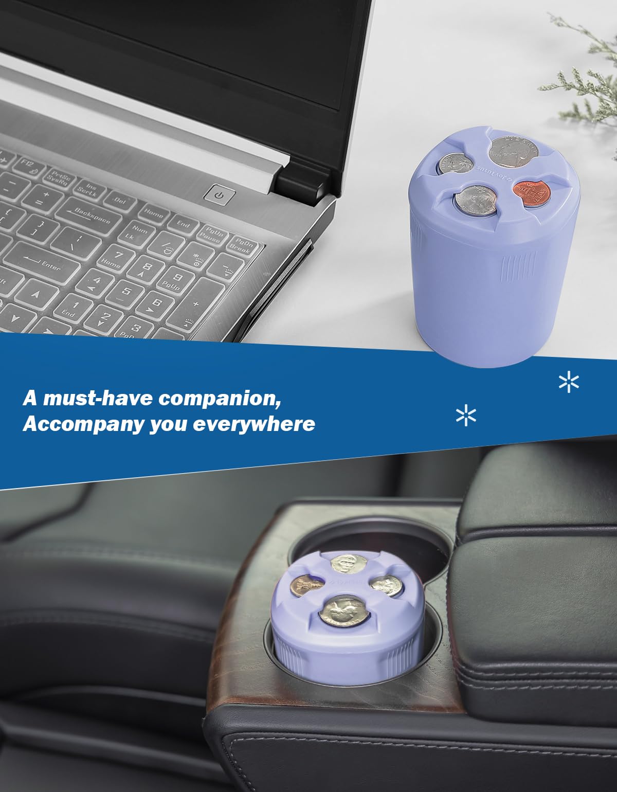 Joytutus Car Coin Holder, Universal Change Holder For Most Cars - Sort Coins (Purple), 1 Pack