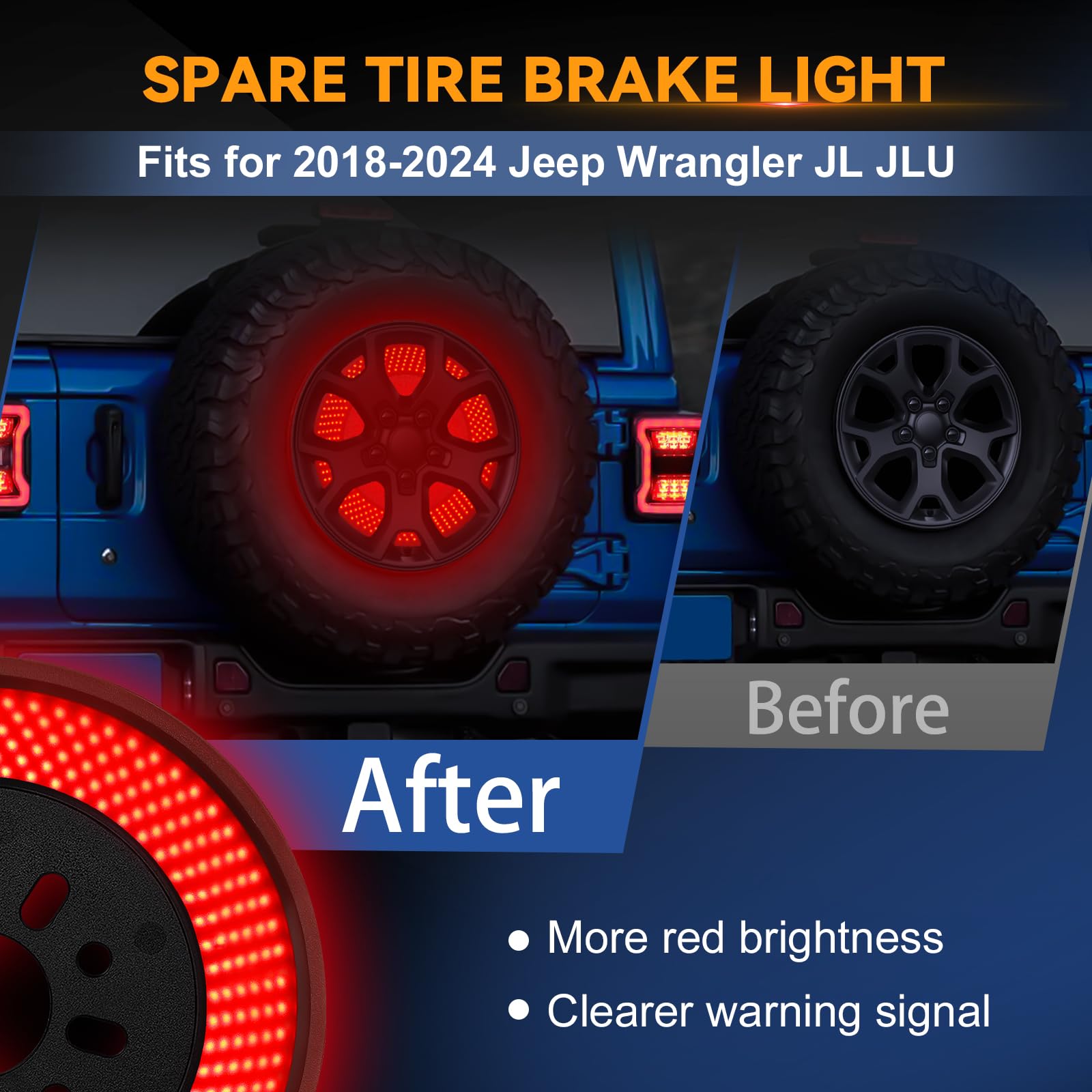 Karsam Spare Tire Brake Light For 2018-2025 Jeep Wrangler Jl Jlu, 405Pcs Led Super Bright 3Rd Third Brake Light, Plug-N-Play Whe