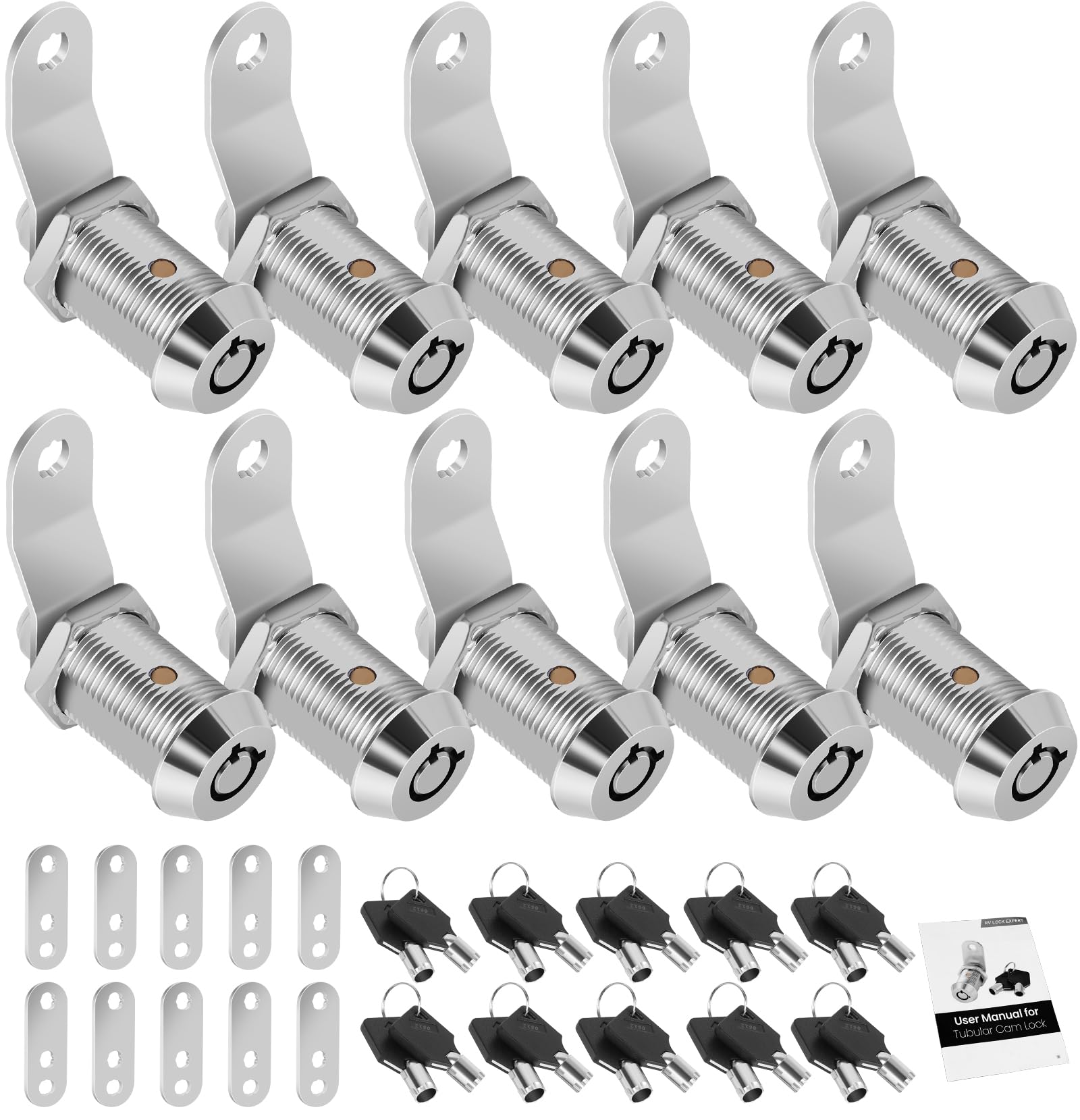 10 Pack Cabinet Lock With Keys, 1'' Rv Storage Locks Keyed Alike, Rv Locks For Storage Door, Camper Toolbox Rv Cam Locks With Ma