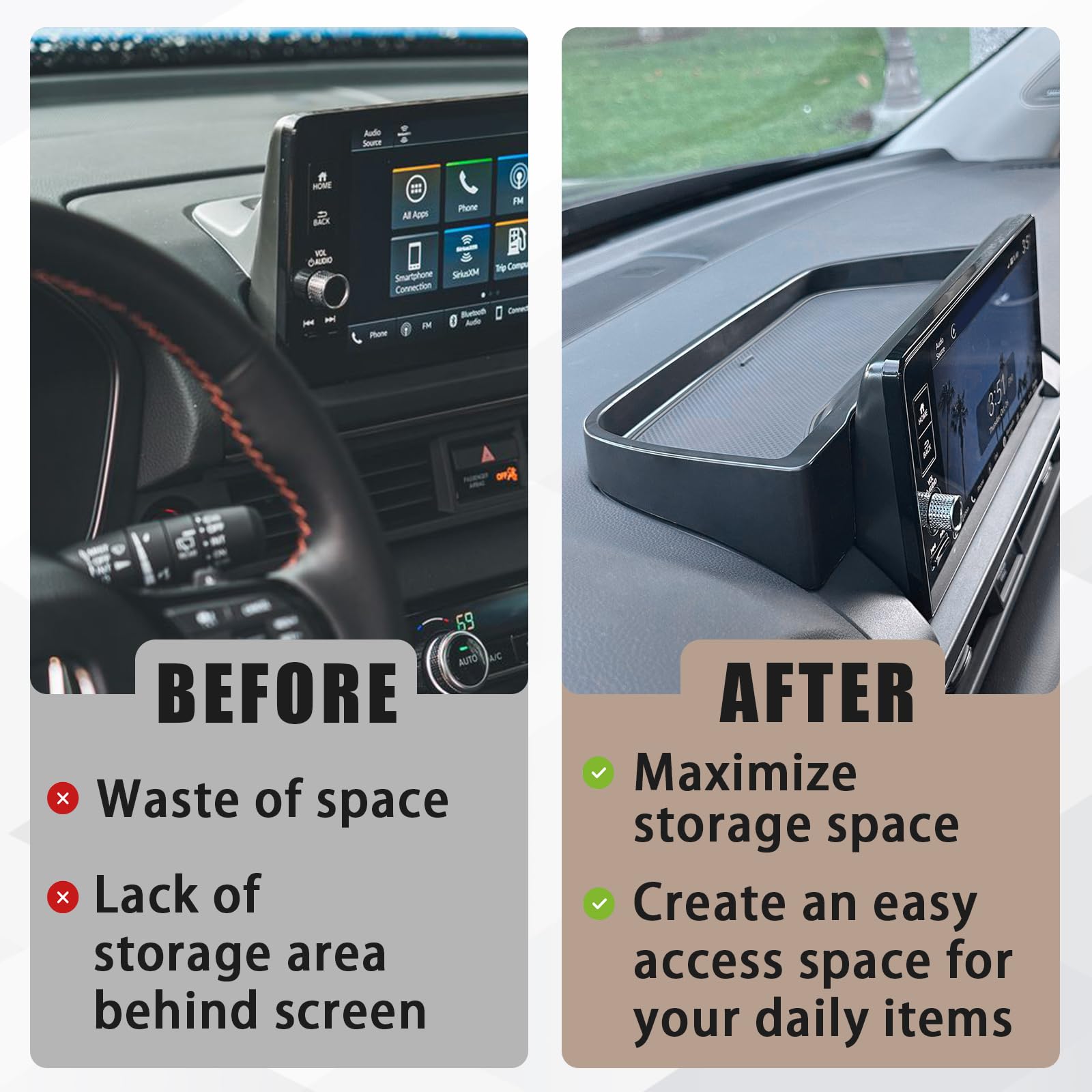 Muslogy For 2024 2023 Pilot Dash Storage Tray Insert Behind Screen Box Center Console Organizer Interior Accessories Compatible