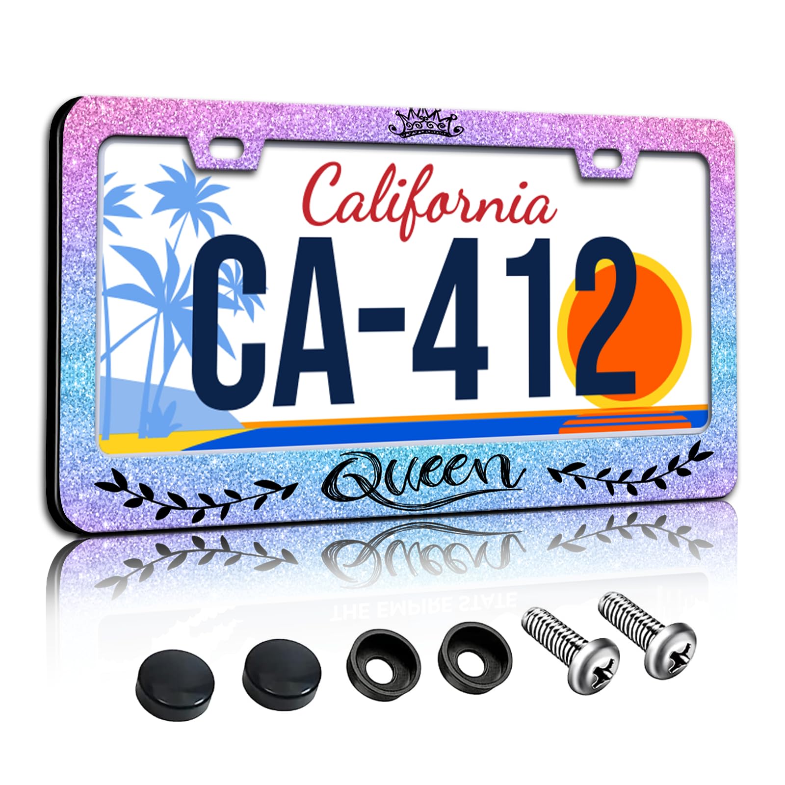 Crown Queen License Plate Frames Pink Funny License Plate Holder for Car Decor Parts Personalized Stainless Steel License Plate 