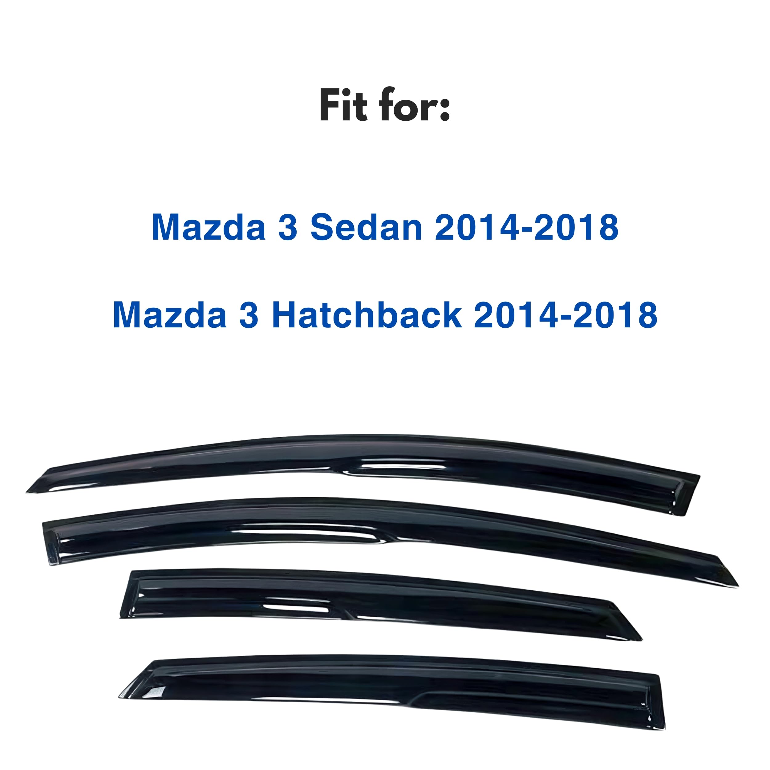 Ig Window Visor For Mazda 3 Sedan & Hatchback 2014-2018, Rain Guard Tape-On Extra Durable Sun Wind Side Vent Window Deflector Mu