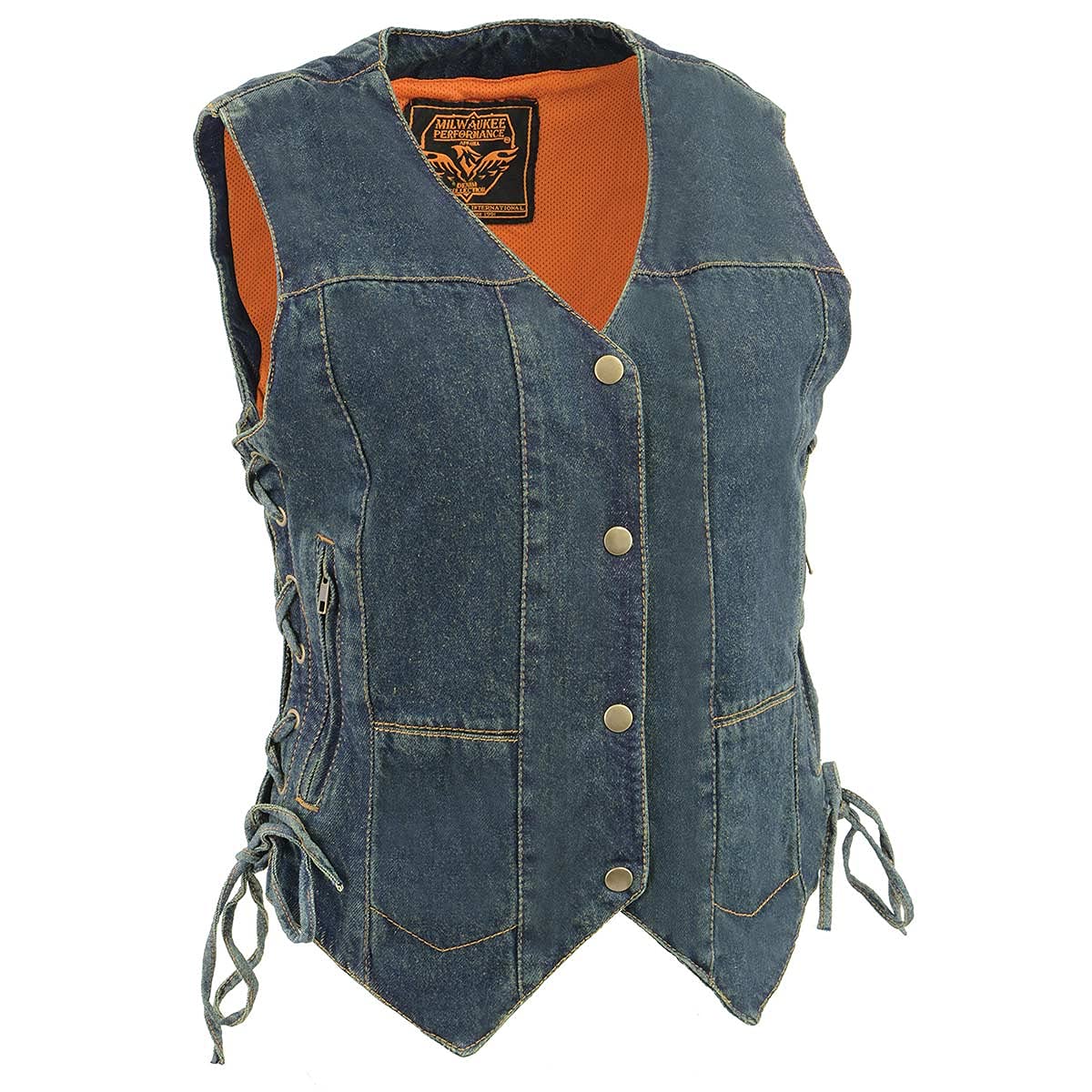 Milwaukee Leather MDL4020 Womens Classic Blue 6 Pocket Side Lace Denim Vest - Medium