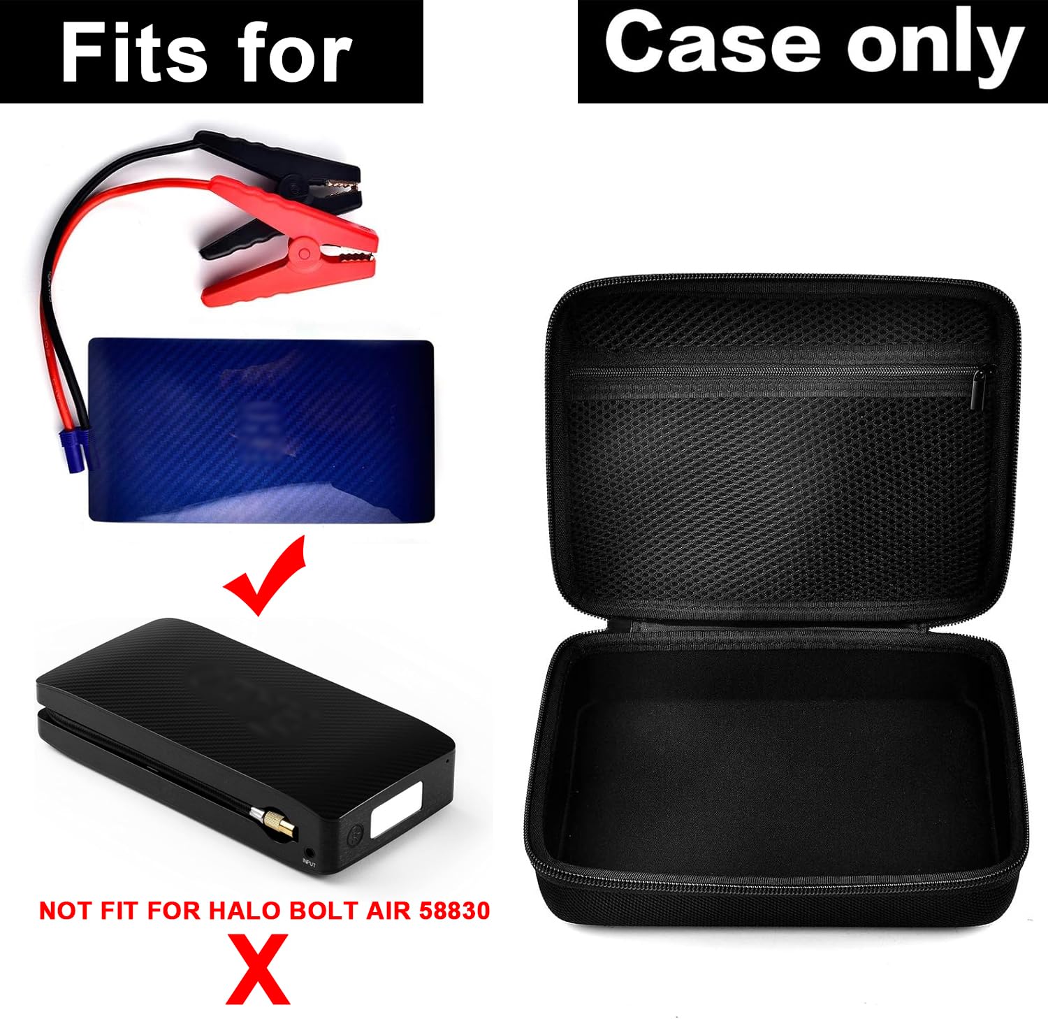 Case For Halo Bolt 58830/57720 Mwh Portable Phone Laptop Charger Car Jump Starter, Power Bank Storage Holder With Mesh Pocket For Ac Outlet, Car Charger And Accessories (Not For Halo Bolt Air)