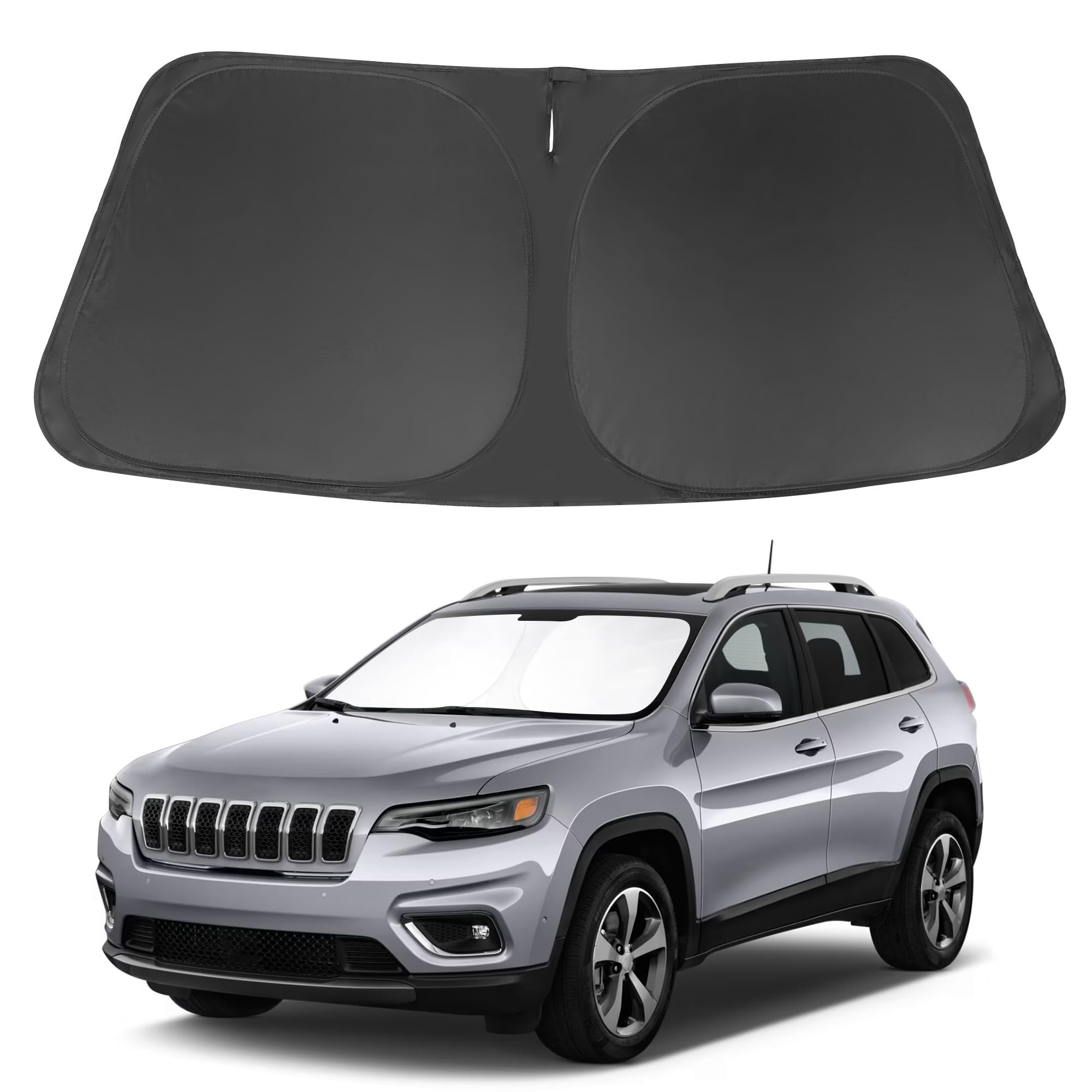 Windshield Sun Shade Foldable Sunshade Protector Custom Fit Jeep Cherokee 2014-2024 Trailhawk,Overland, Limited, Latitude, Altit