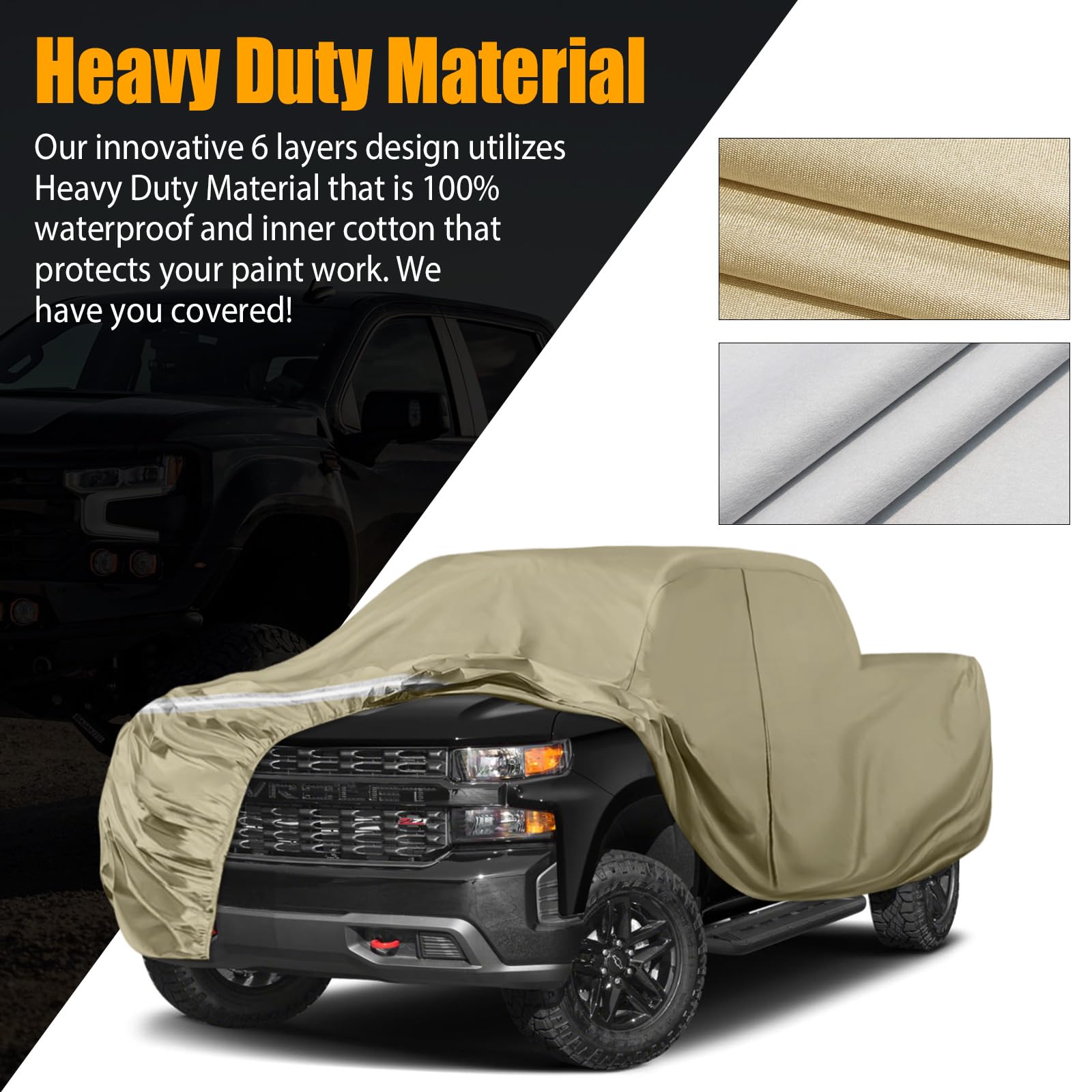 Waterproof Truck Covers Replace for Ford F150 / Dodge Ram 1500 CrewCab 6.5 ft, Multilayer Heavy Duty with Cotton Liner Truck Cov