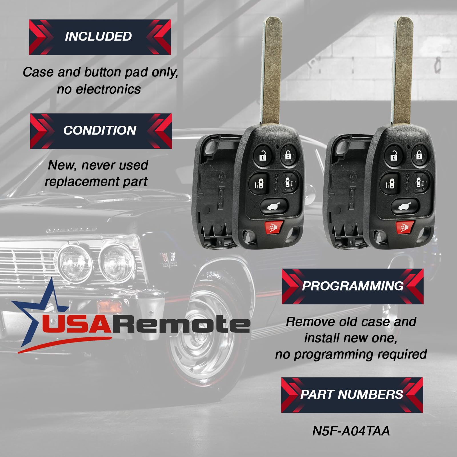 Case Shell Key Fob Keyless Entry Remote Fits Honda Odyssey 2011 2012 2013 (N5F-A04Taa), Set Of 2