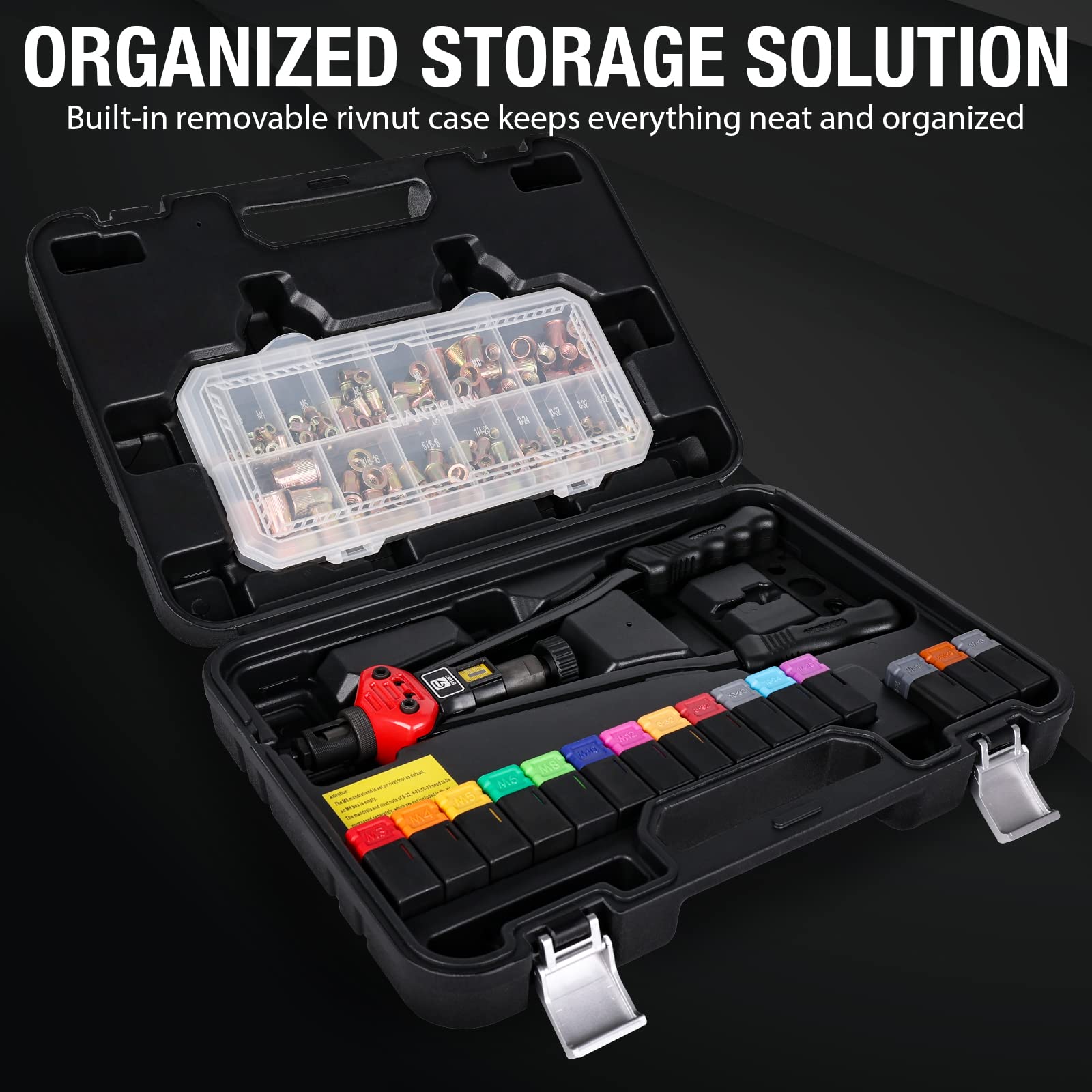 Giantisan Rivet Nut Tool, 16-Inch Rivnut Tool Kit With 15 Sae & Metric Mandrels, 236Pcs Rivnut Assortment Kit And Rugged Carryin