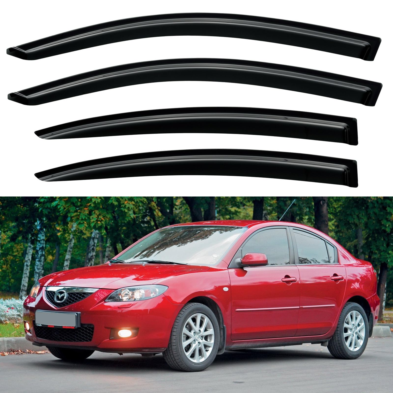 Window Visors Rain Guards Shield for 2004-2009 Mazda 3 Sedan, Out-Channel Window Vent Wind Deflectors Visors Shades for 04-09 Ma