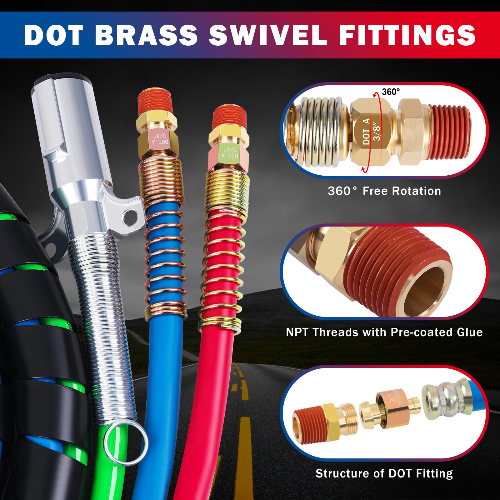 Cheemuii 12 Ft Semi Truck Air Lines Kit With 2Pcs 16'' Single Tender Spring Kit Gladhands With Gladhand Holder And Handles 3In1