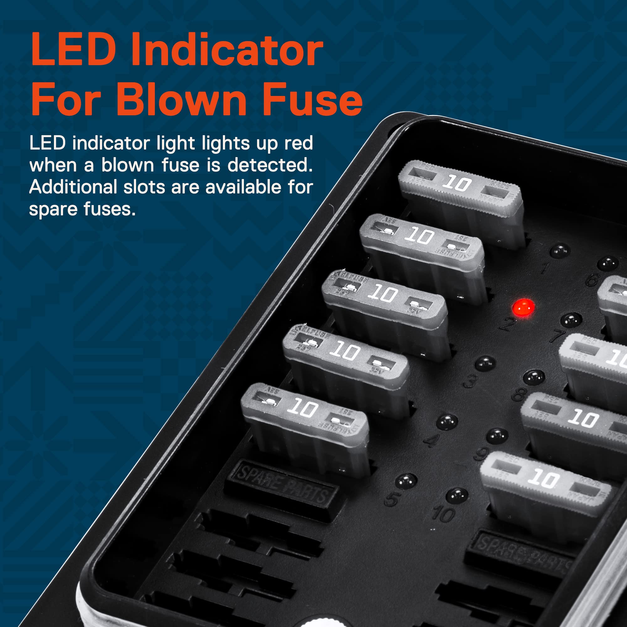 True Mods 10 Way Waterproof Fuse Box For Automotive [Atc/Ato Blade Fuses] [250 Amp] [Up To 25A Per Socket] [Led Indicator] [12V