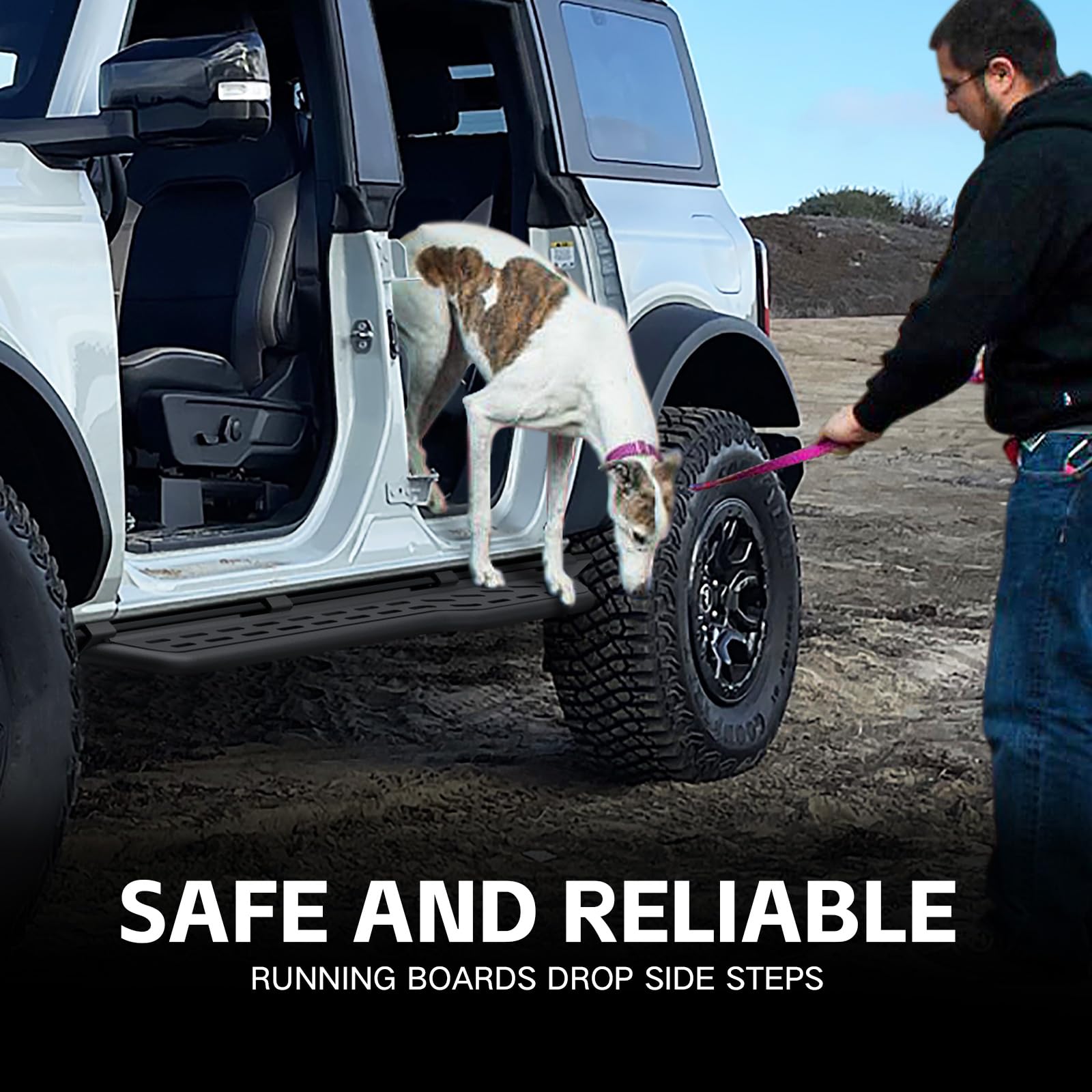 EYOUHZ for Bronco Running Boards Side Steps Compatible with 2021 2022 2023 2024 2025 Ford Bronco 4 Doors with The Rock Rails, Re