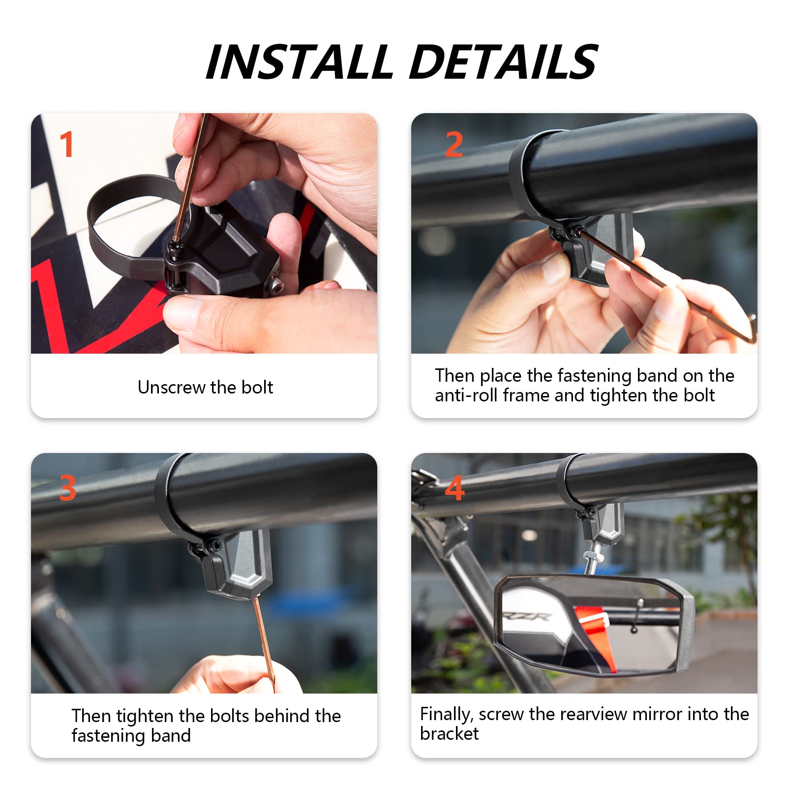 Shejisi Utv Rearview Mirror For 1.5' To 2.0'Inch Roll Cage, New Rzr Mirrors With Simple Adjustment Of Viewing Angle, Compatible With Polaris Rzr, Can Am Commanders, Honda Pioneer Sxs, Kawasaki Mule