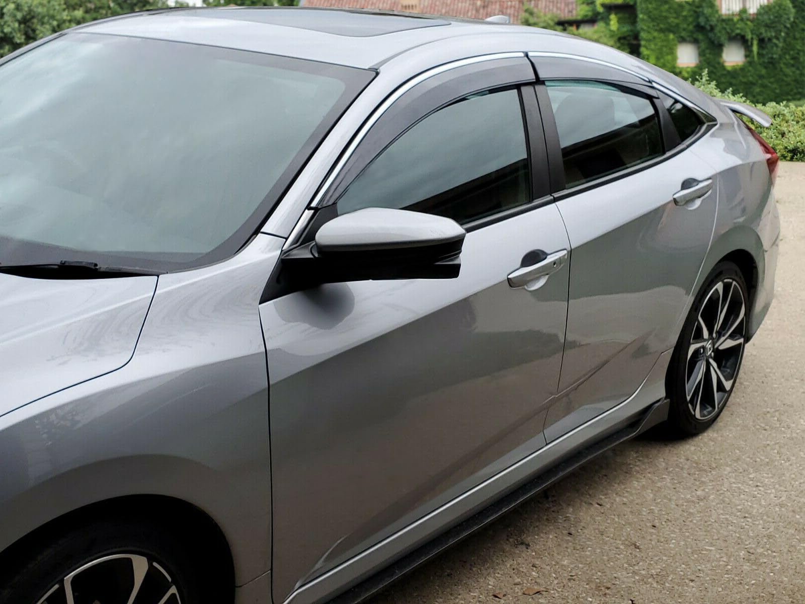Ikon Motorsports Tape On External Window Visor, Compatible With 2016-2021 Civic 10Th Gen 4Dr Sedan, Factory Style Polycarbonate