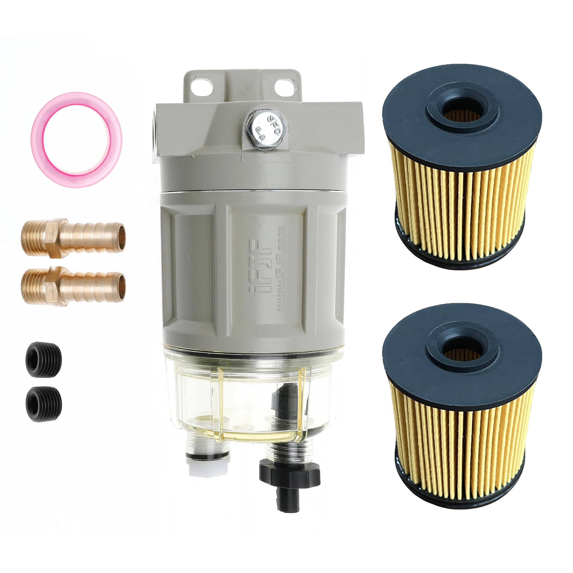 Ifjf R12H (R12T Upgrade) Fuel Water Separator Marine Complete Combo - Replaces S3240 120At Npt Zg1/4-19 Automotive Replacement Spin-On Filter Includes 2 Fittings 2 Plugs