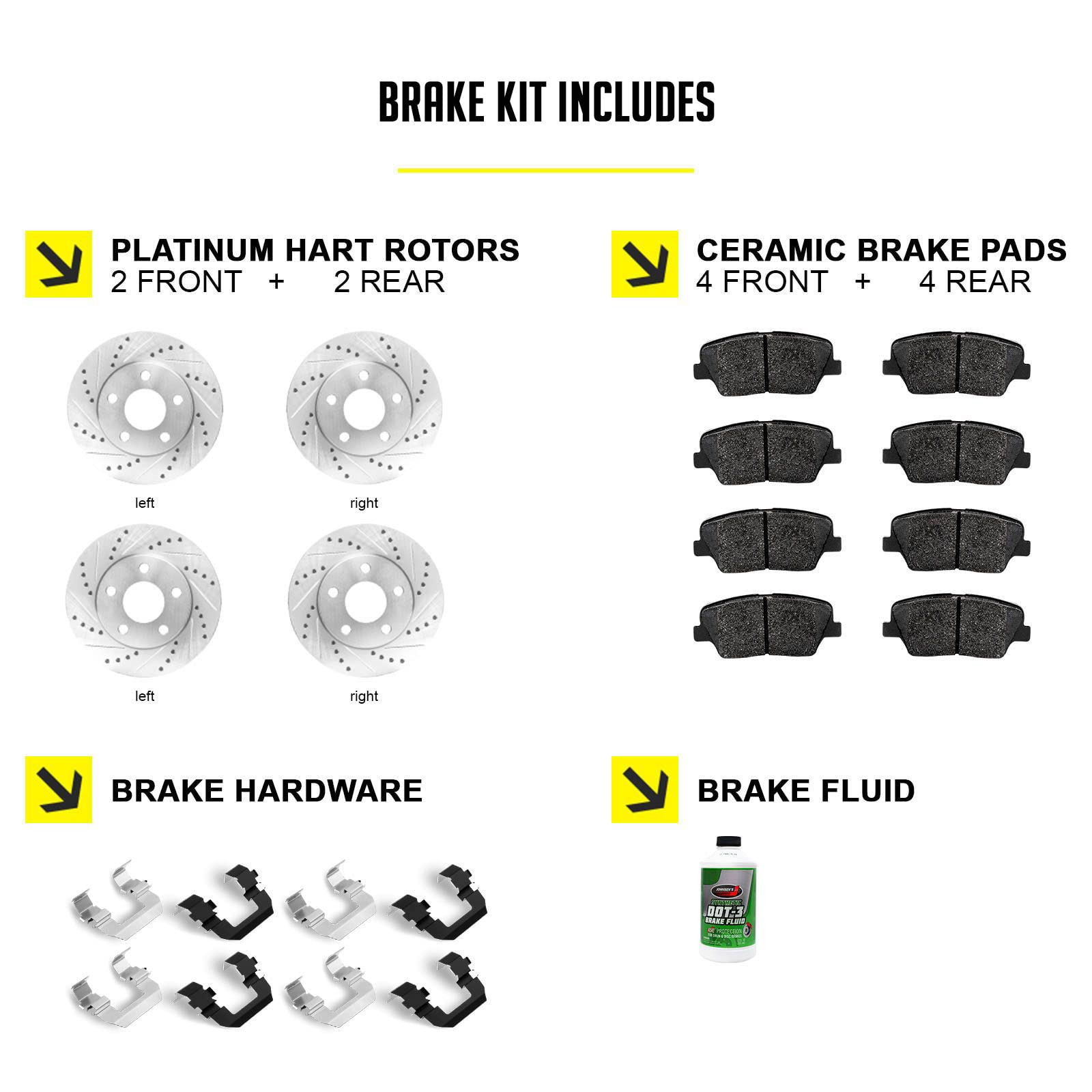 Hart Brakes Front And Rear Brakes And Rotors| Drilled Slotted Brake Rotors| Front And Rear Disc Brake Rotors| Fits 2001-2006 Aud