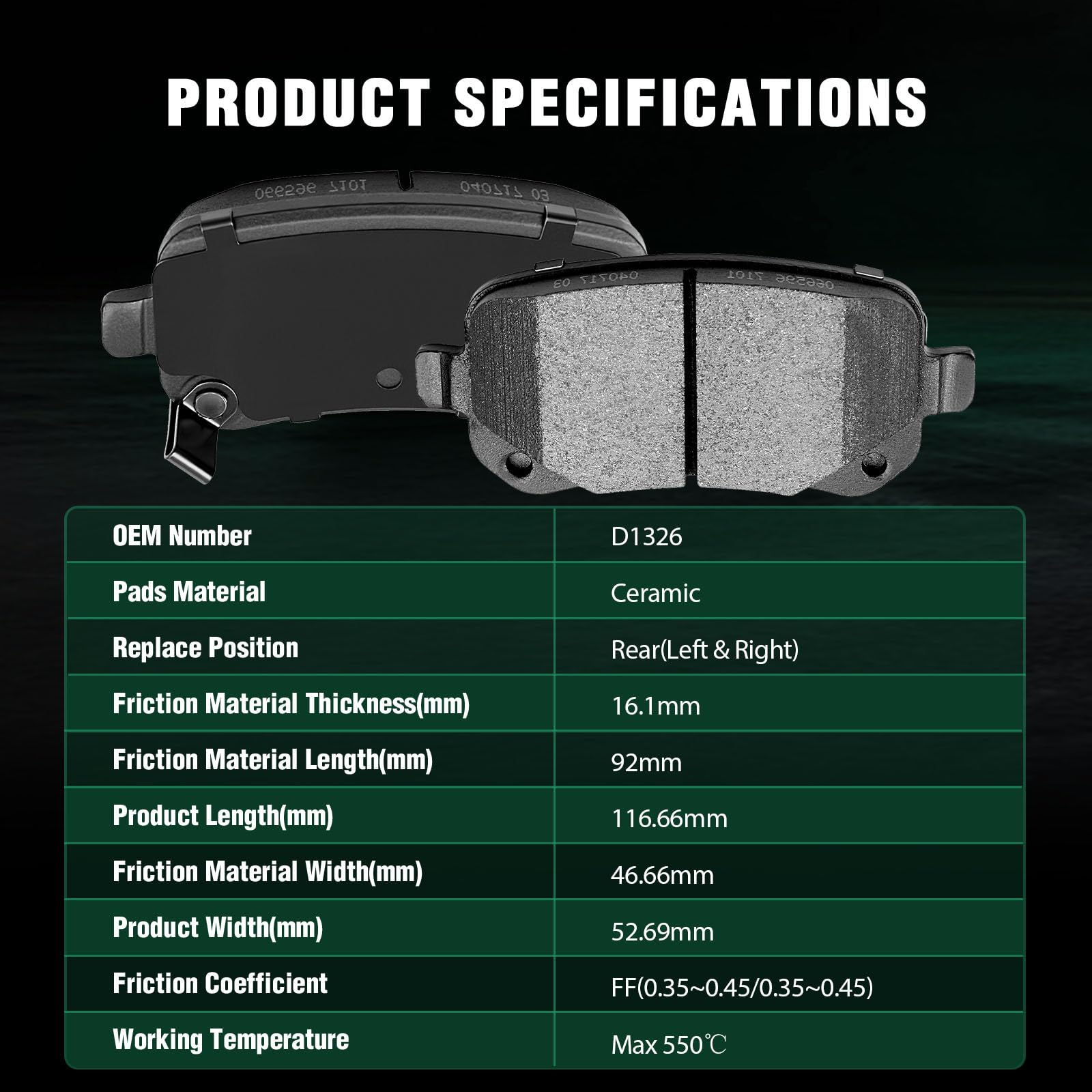Automuto 8Pcs Front & Rear Disc Brake Pads Set D1326 D1327 For Chrysler Town & Country 2008-2012,For Dodge Grand Caravan 2008-20